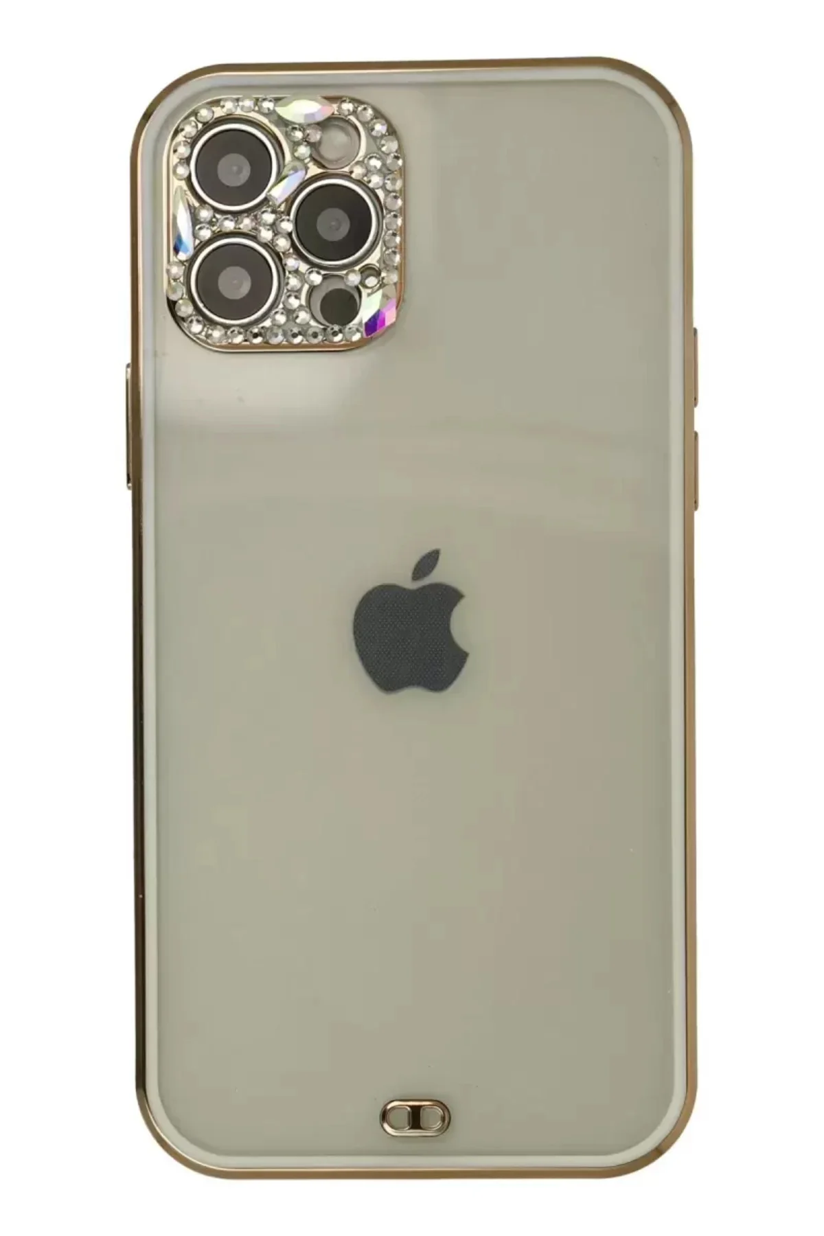 Newface İphone 12 Pro Max Kılıf Liva Taşlı Silikon - Beyaz