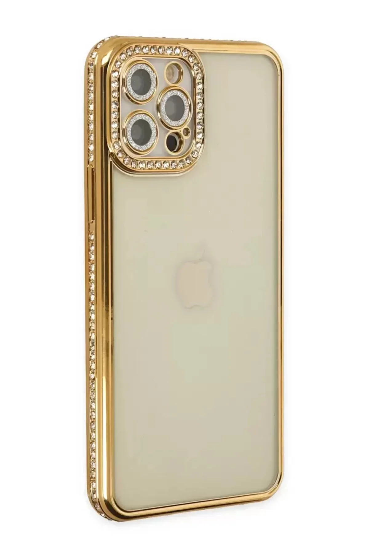 Newface İphone 12 Pro Kılıf Joke Taşlı Silikon - Gold