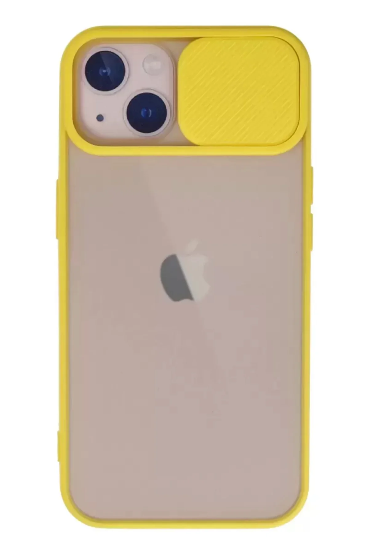 Newface İphone 13 Kılıf Palm Buzlu Kamera Sürgülü Silikon - Sarı