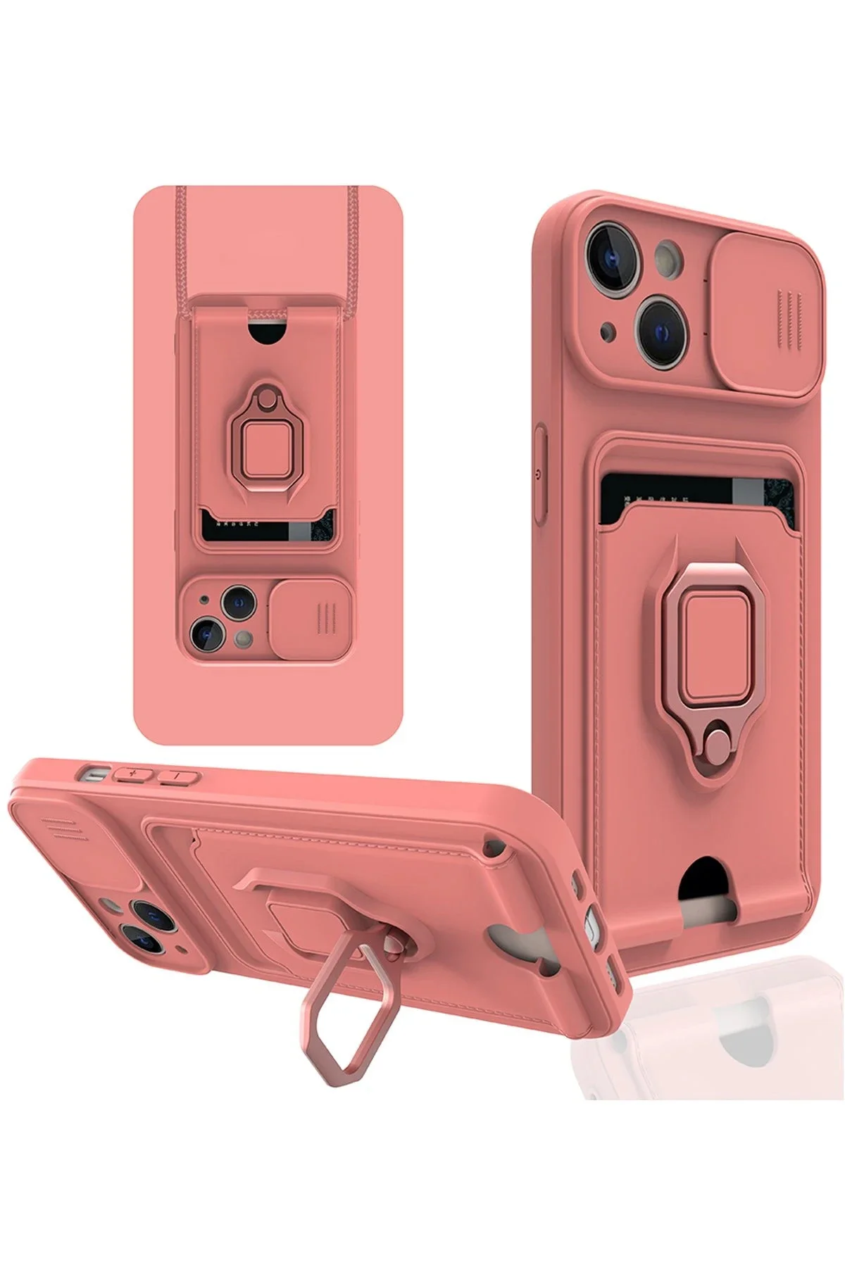 Newface İphone 13 Kılıf Zuma Kartvizitli Yüzüklü Silikon - Pembe