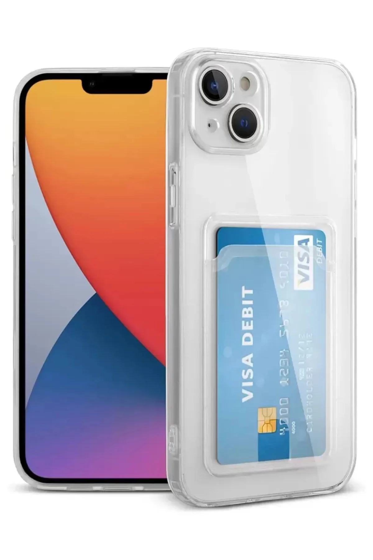 Newface İphone 13 Kılıf Kart Şeffaf Silikon - Şeffaf