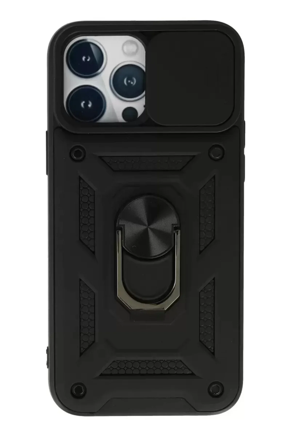 Newface İphone 13 Pro Kılıf Pars Lens Yüzüklü Silikon - Siyah