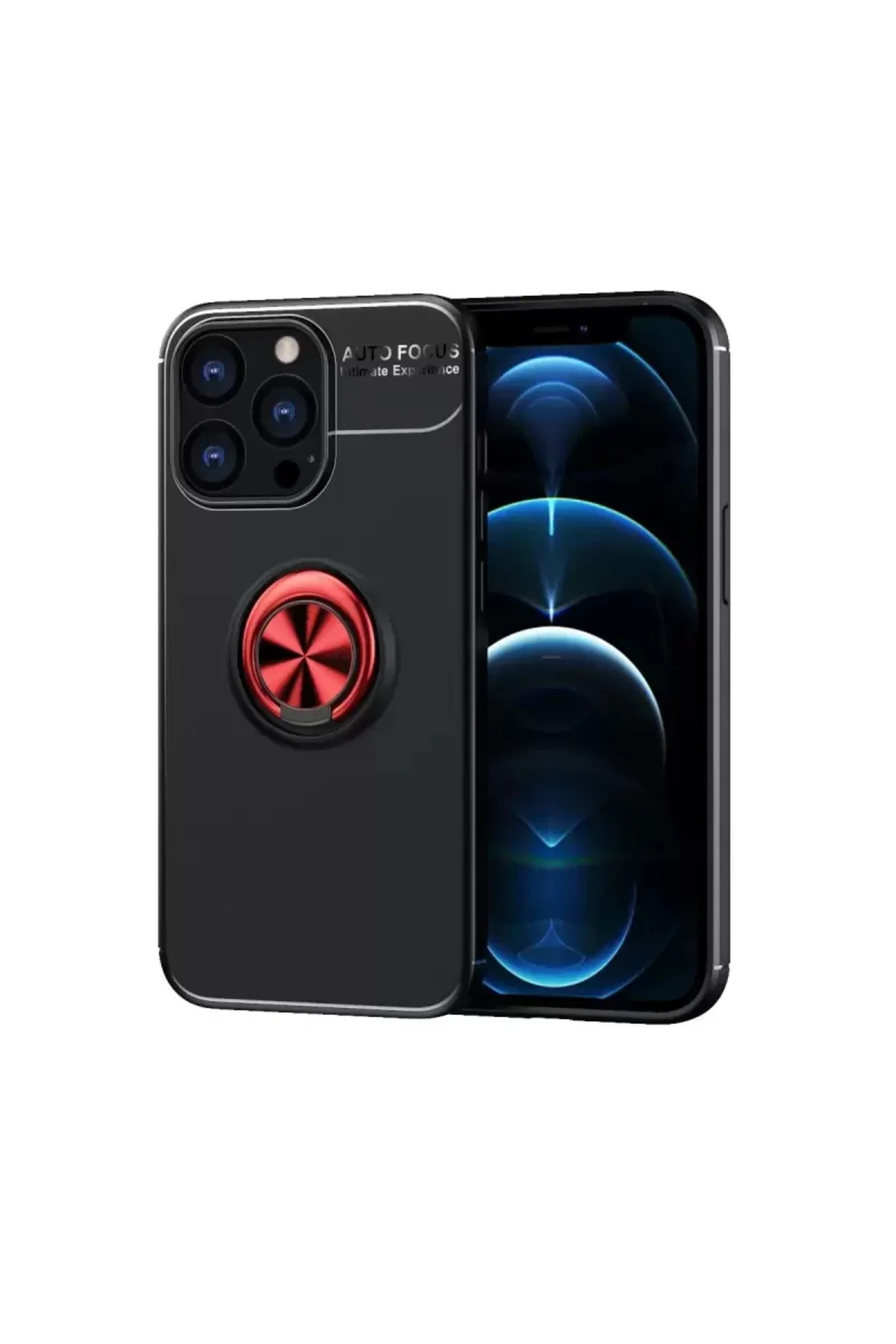 Newface İphone 13 Pro Kılıf Range Yüzüklü Silikon - Siyah-kırmızı