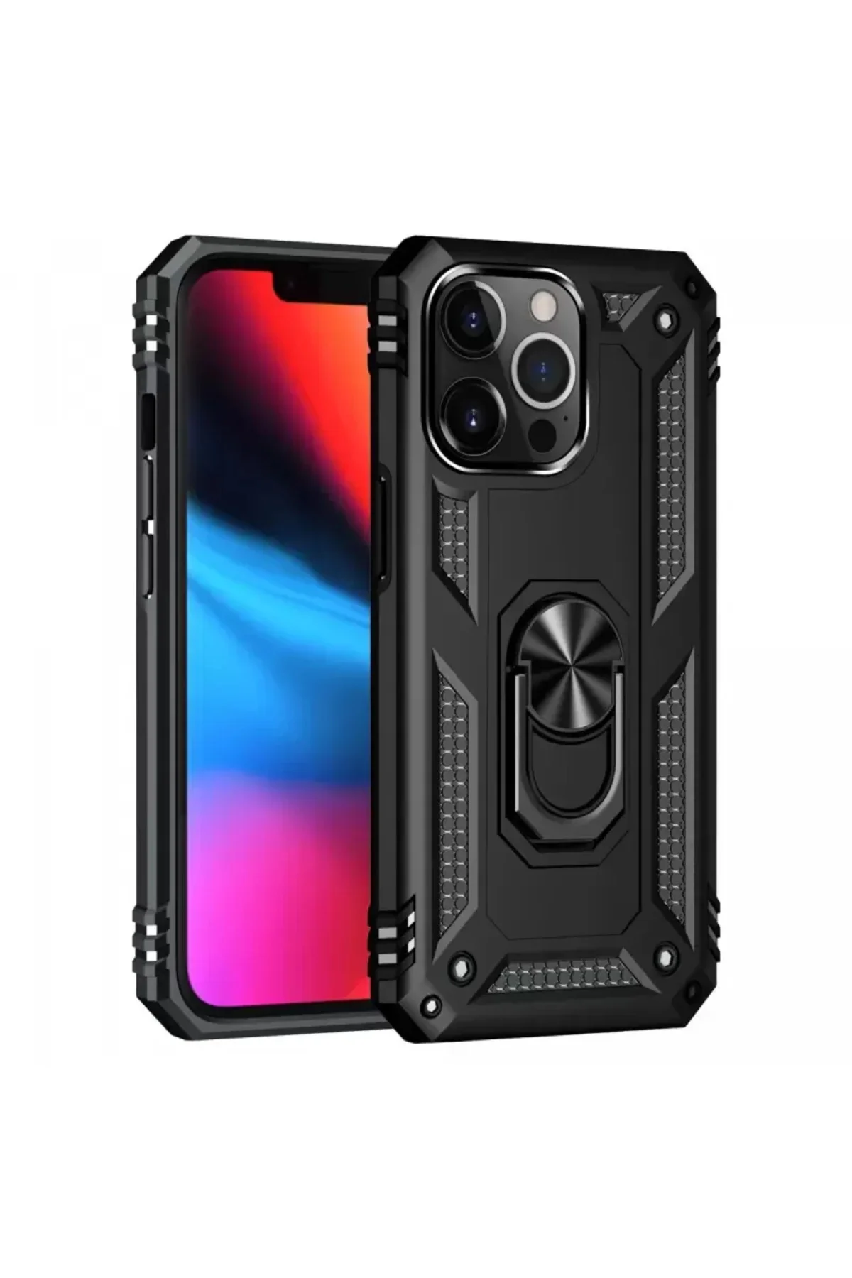 Newface İphone 13 Pro Max Kılıf Sofya Yüzüklü Silikon Kapak - Siyah