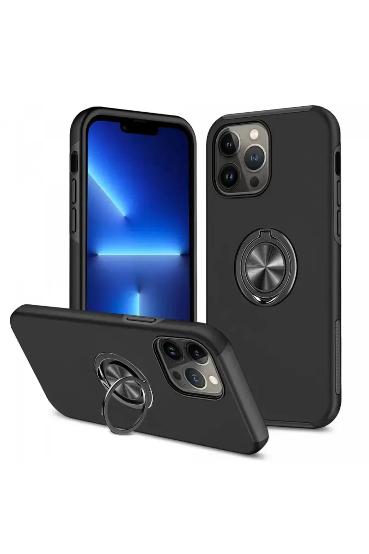 Newface İphone 13 Pro Max Kılıf Elit Yüzüklü Kapak - Siyah