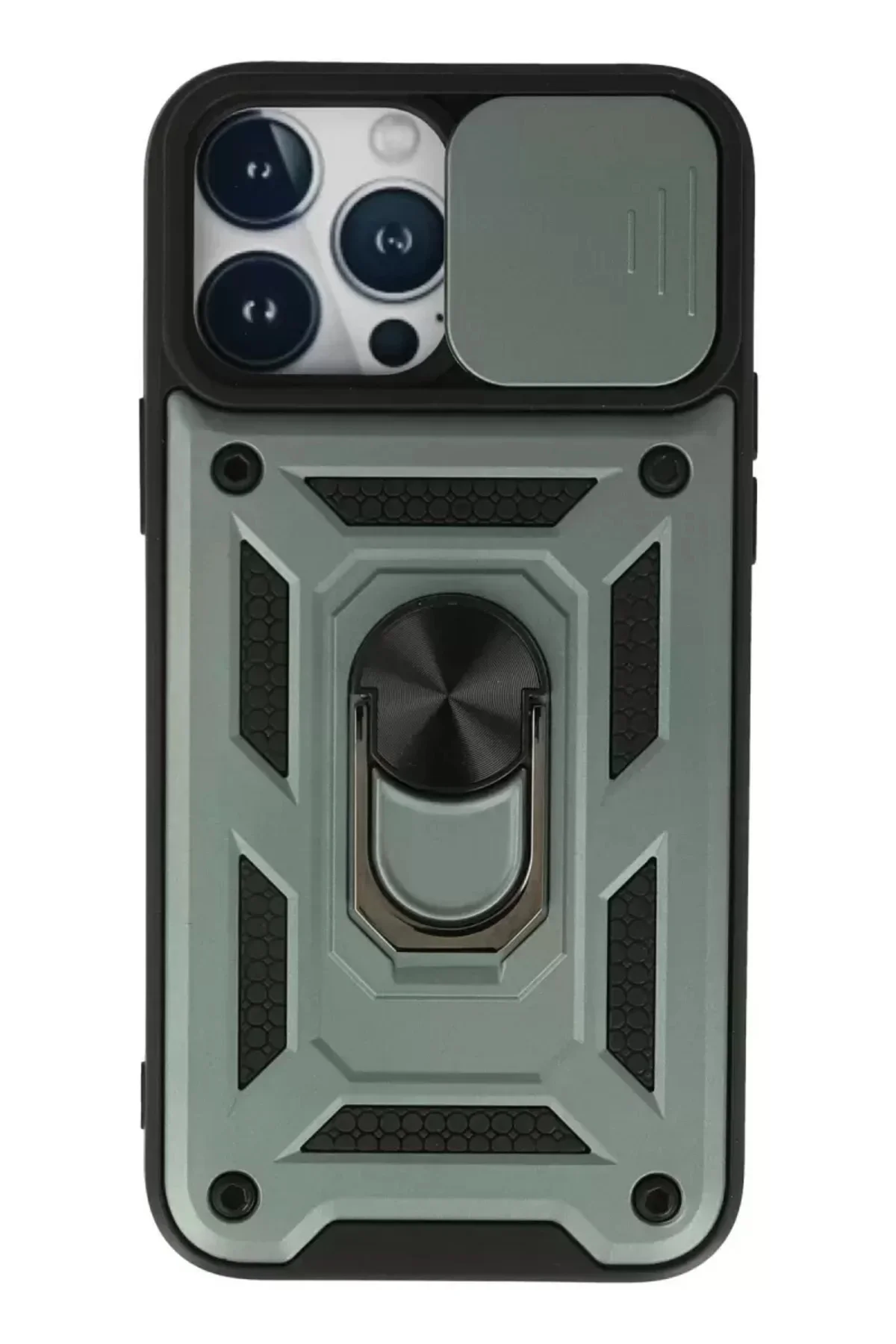 Newface İphone 13 Pro Kılıf Pars Lens Yüzüklü Silikon - Yeşil