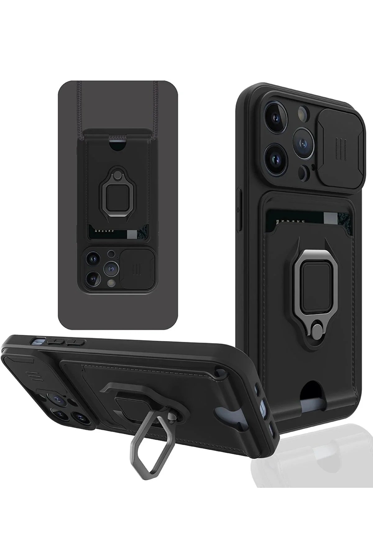 Newface İphone 13 Pro Kılıf Zuma Kartvizitli Yüzüklü Silikon - Si