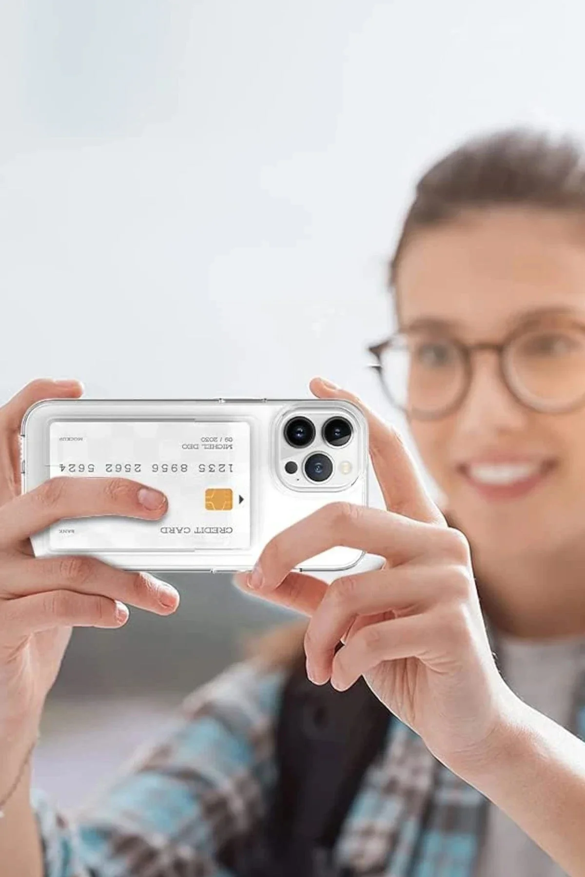 Newface İphone 14 Kılıf Kart Şeffaf Silikon - Şeffaf