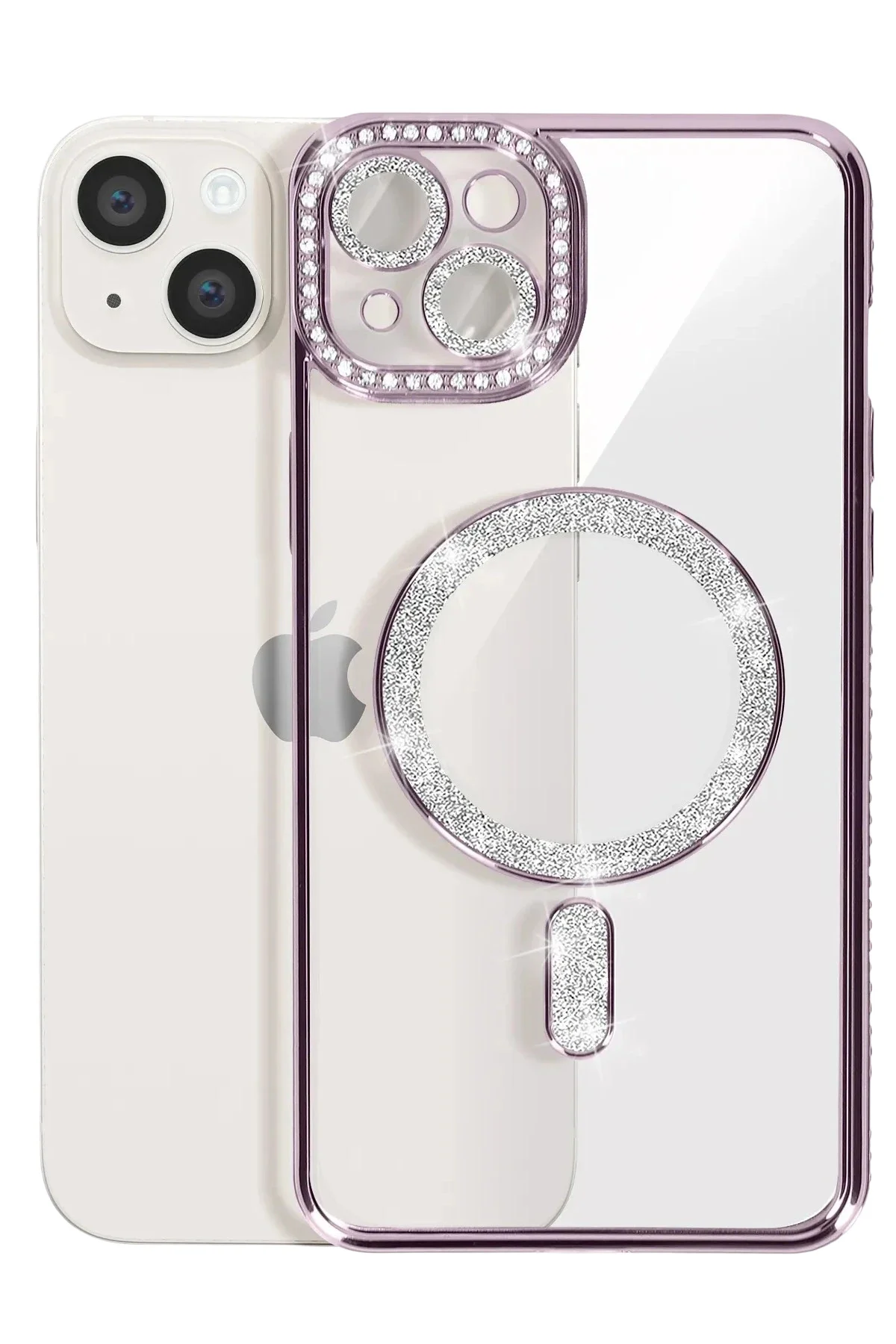 Newface İphone 14 Kılıf Joke Simli Magneticsafe Kılıf - Pembe