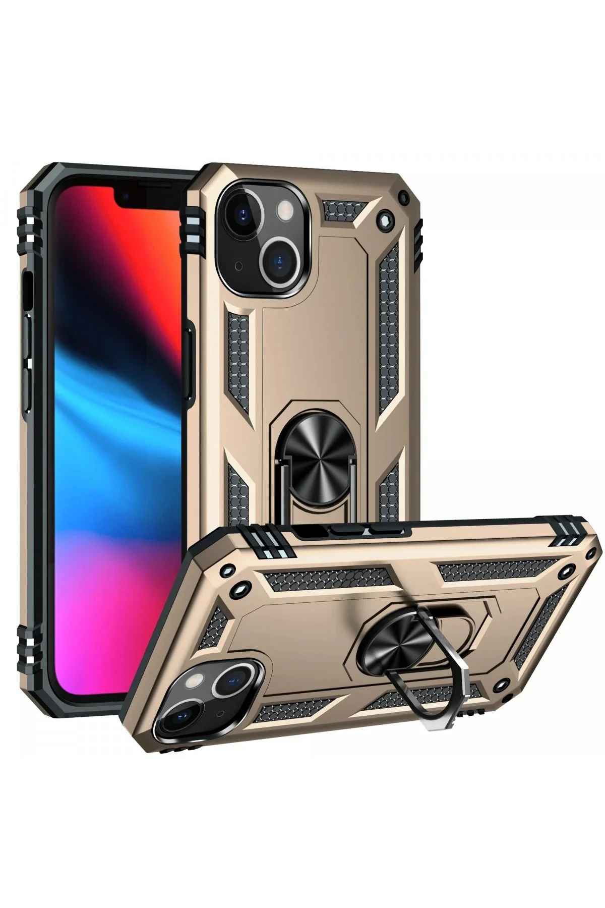 Newface İphone 14 Kılıf Sofya Yüzüklü Silikon Kapak - Gold