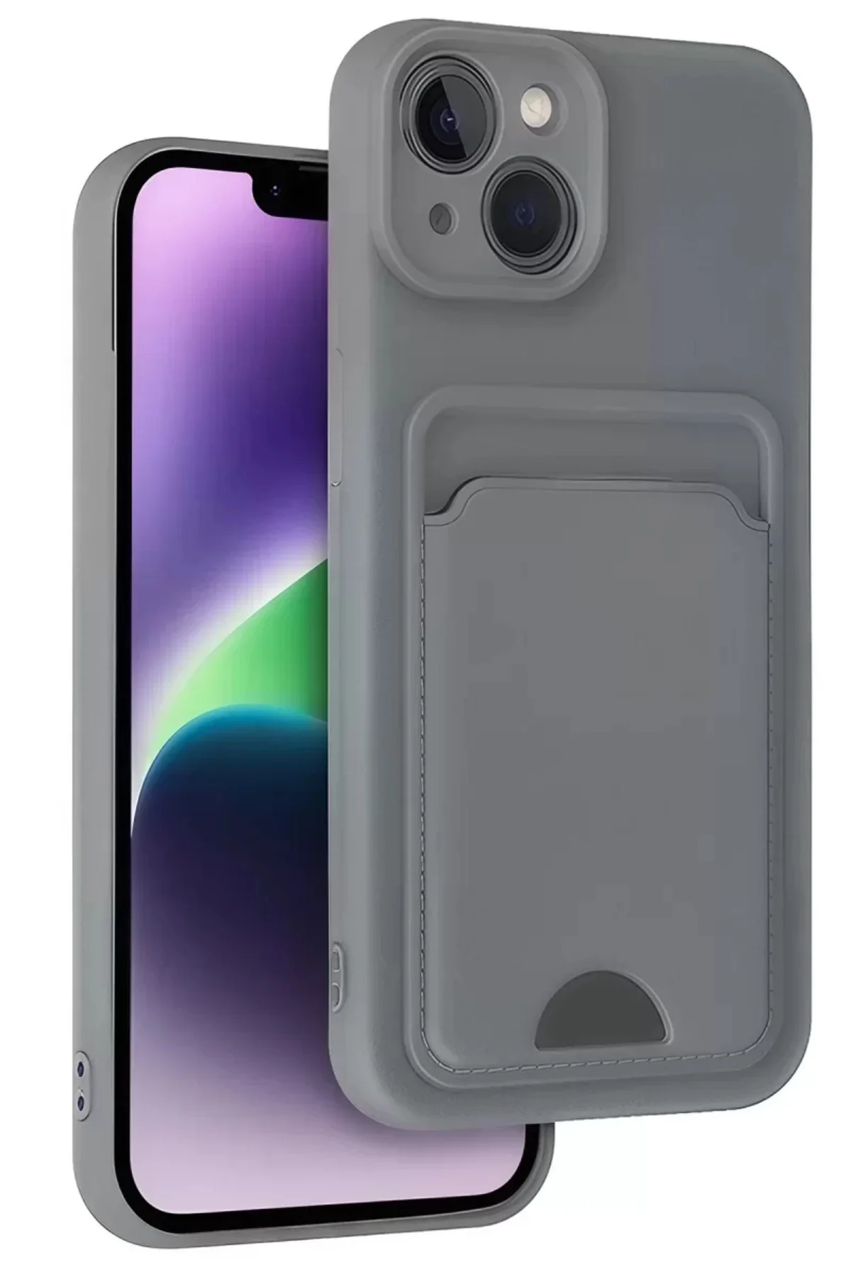Newface İphone 14 Kılıf Kelvin Kartvizitli Silikon - Gri