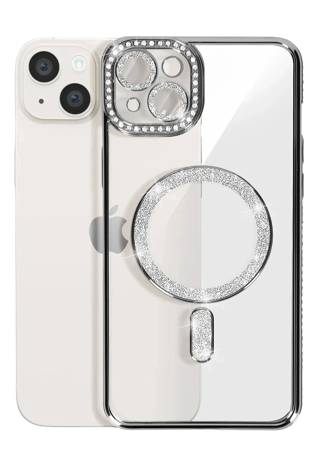 Newface İphone 14 Kılıf Joke Simli Magneticsafe Kılıf - Gümüş