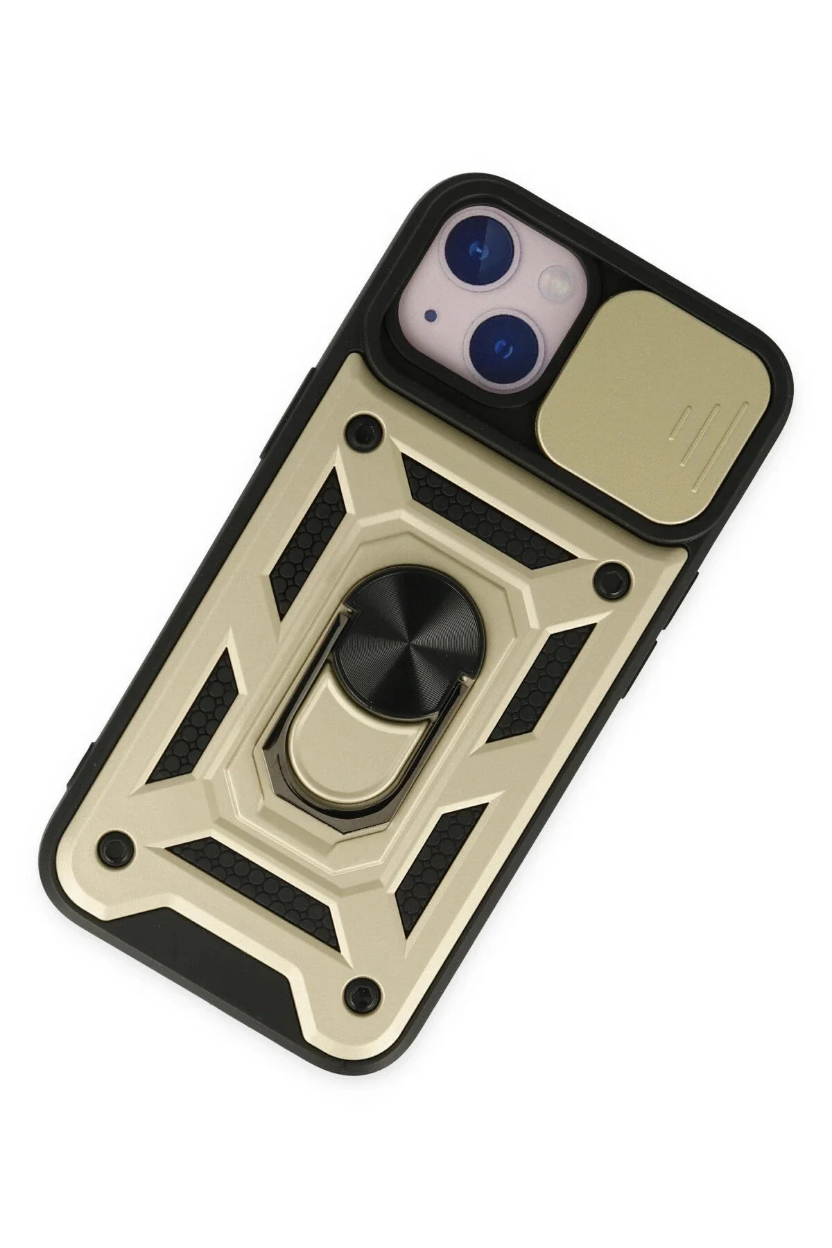 Newface İphone 14 Kılıf Pars Lens Yüzüklü Silikon - Gold