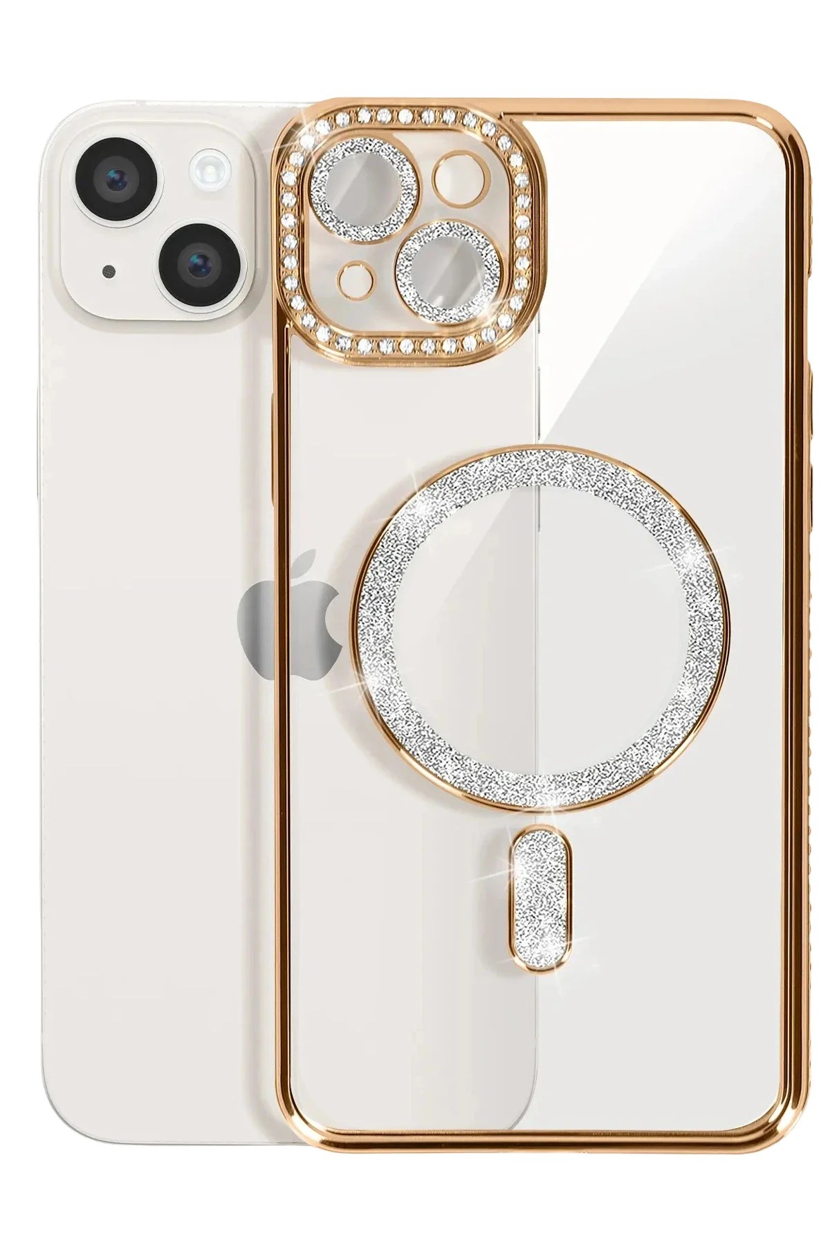 Newface İphone 14 Kılıf Joke Simli Magneticsafe Kılıf - Gold