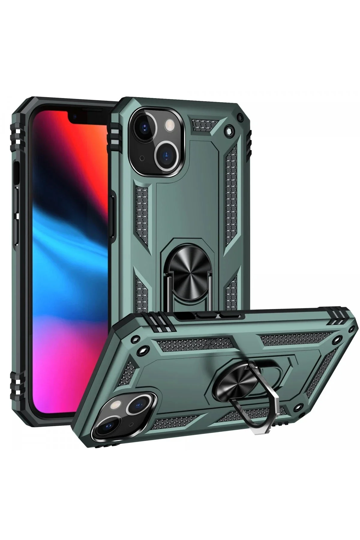 Newface İphone 14 Plus Kılıf Sofya Yüzüklü Silikon Kapak - Yeşil