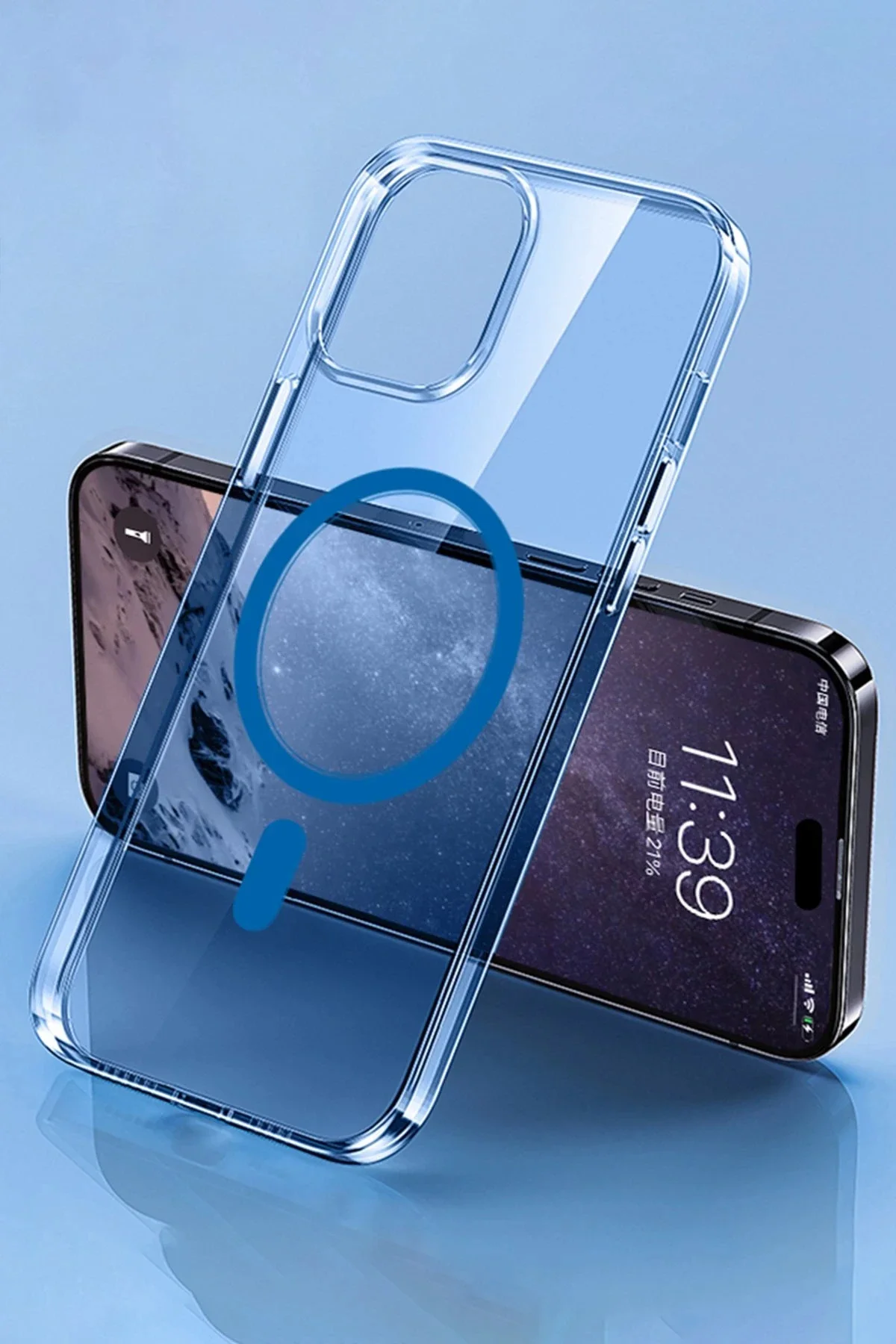 Newface İphone 14 Pro Kılıf Tron Şeffaf Magsafe Kapak - Mavi