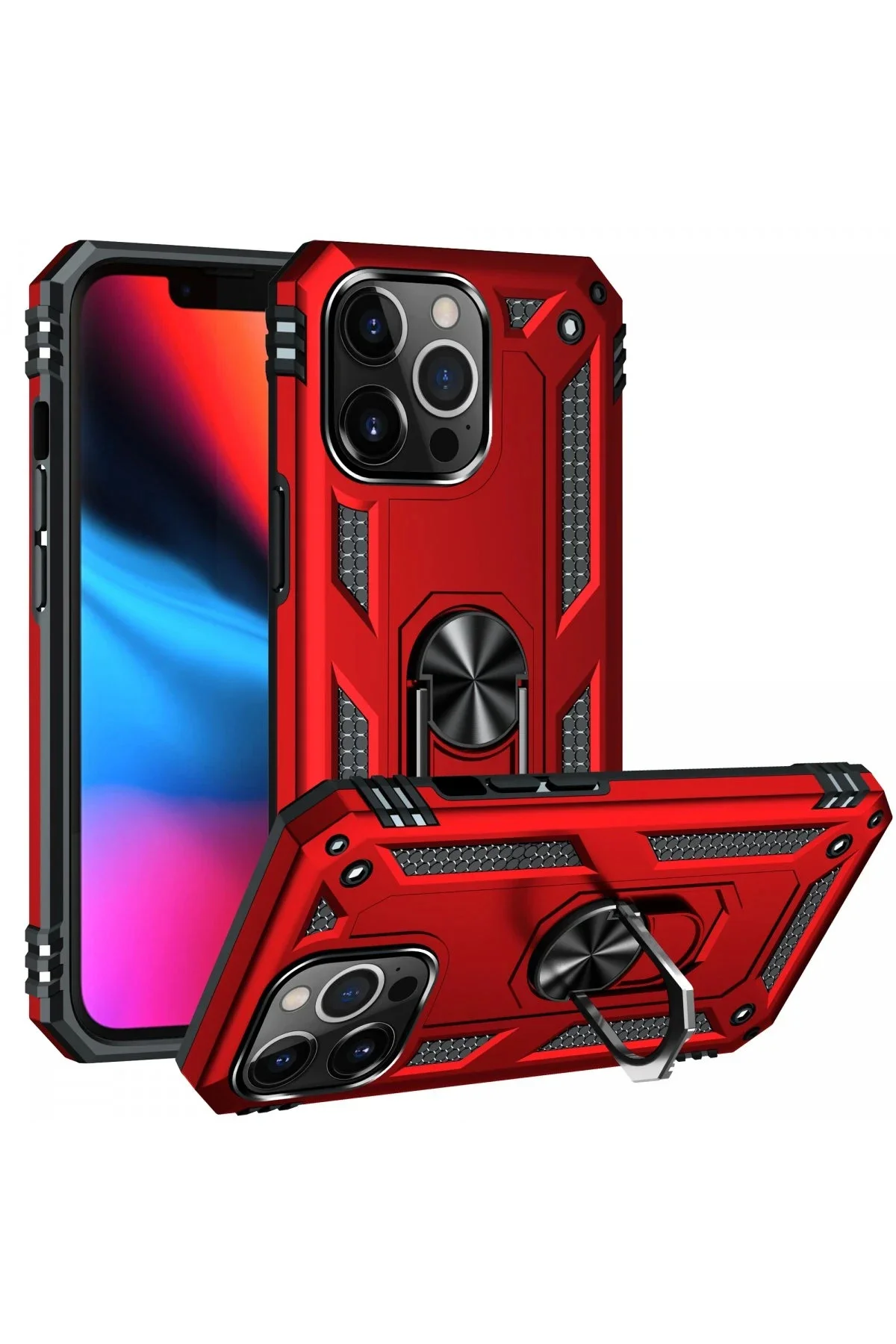 Newface İphone 14 Pro Kılıf Sofya Yüzüklü Silikon Kapak - Kırmızı