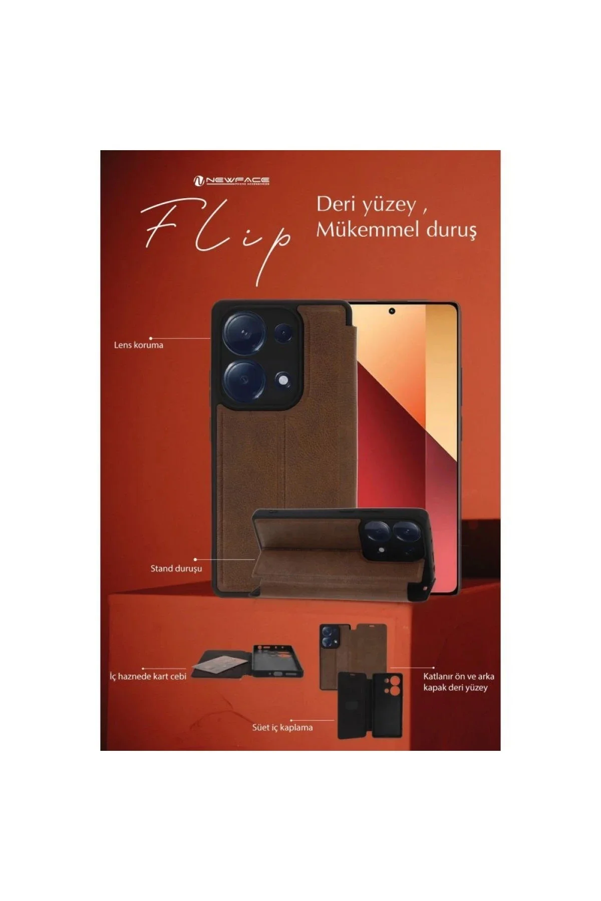 Newface İphone 14 Pro Max Kılıf Flip Cover - Koyu Yeşil