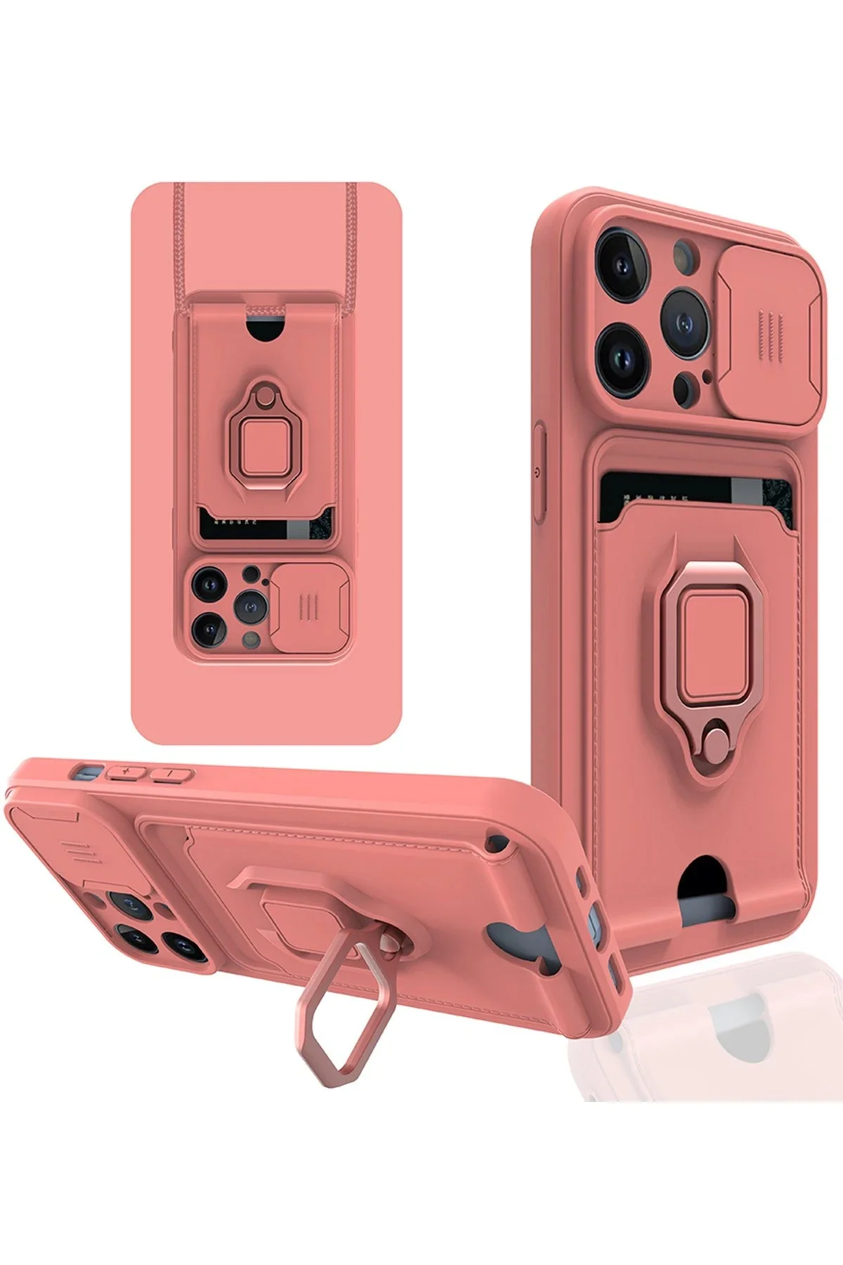 Newface İphone 14 Pro Max Kılıf Zuma Kartvizitli Yüzüklü Silikon - Pembe