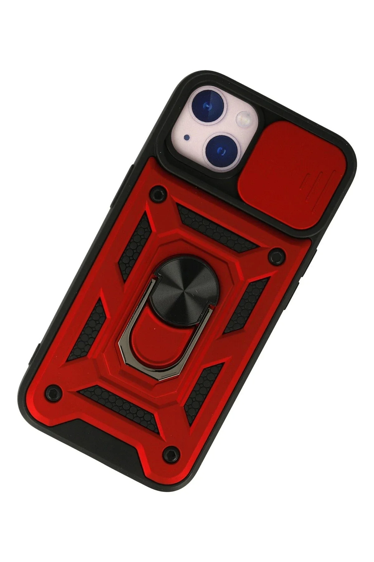 Newface İphone 15 Kılıf Pars Lens Yüzüklü Silikon - Kırmızı