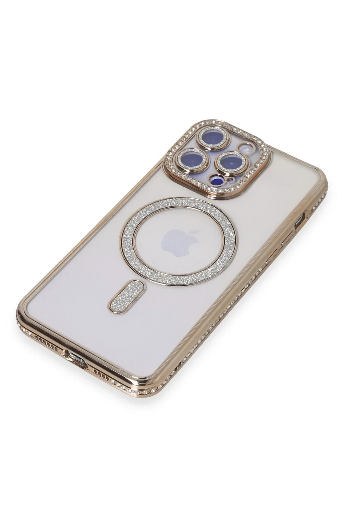 Newface İphone 15 Pro Max Kılıf Joke Simli Magneticsafe Kılıf - Gold
