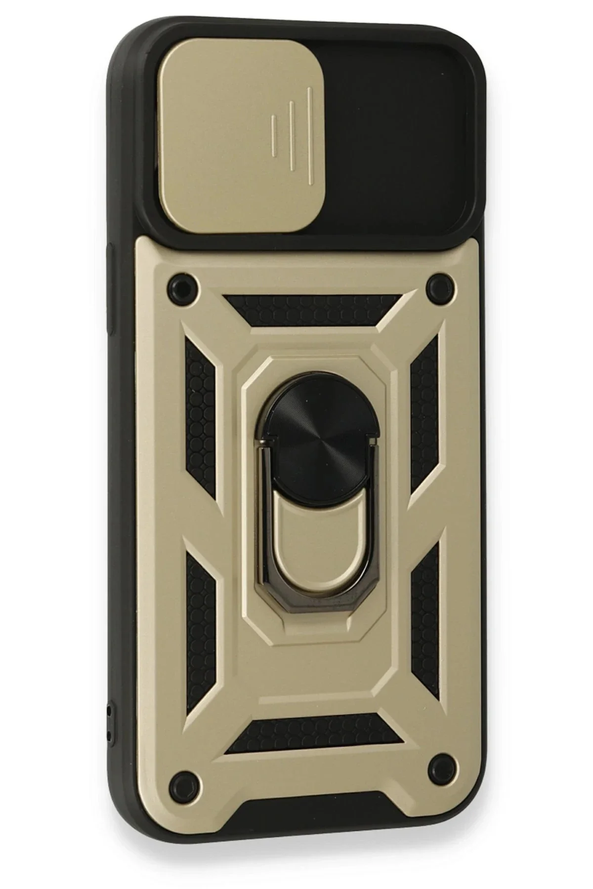 Newface İphone 15 Pro Max Kılıf Pars Lens Yüzüklü Silikon - Gold