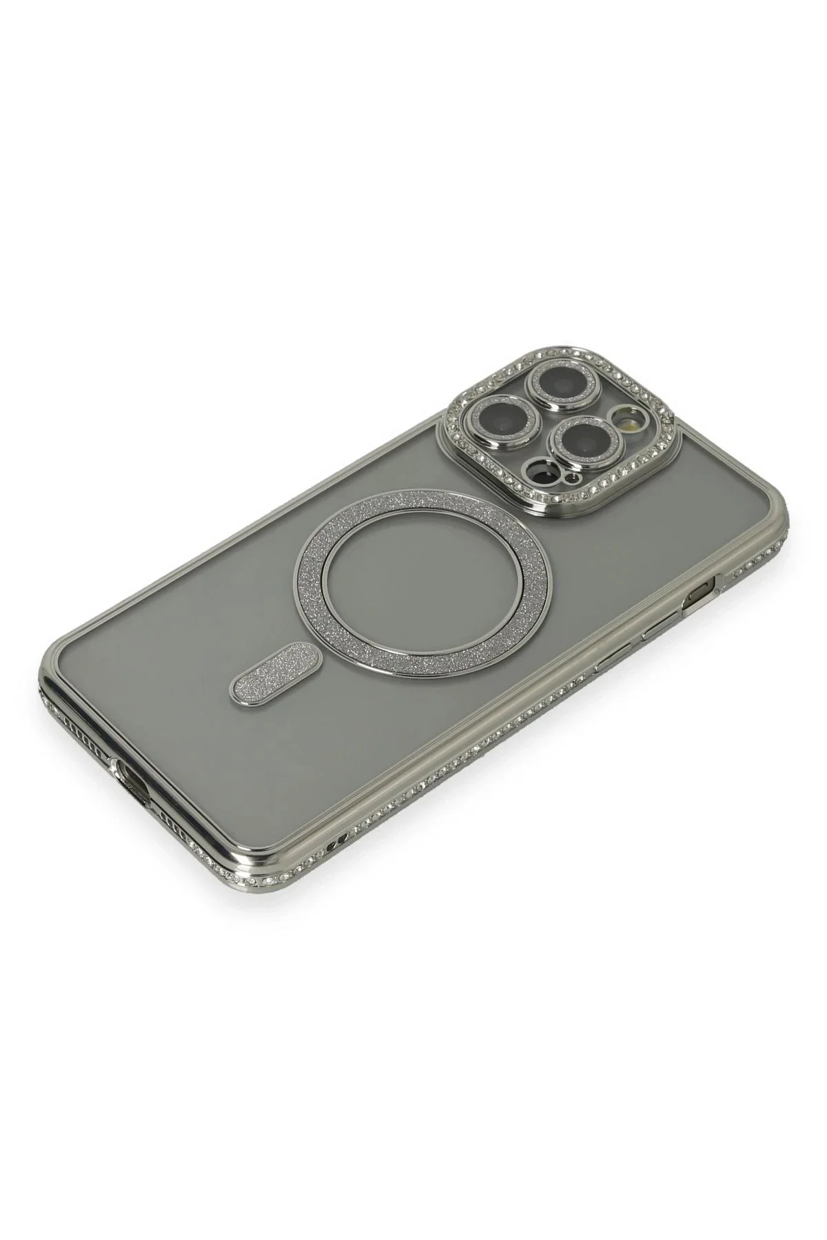 Newface İphone 15 Pro Kılıf Joke Simli Magneticsafe Kılıf - Gri