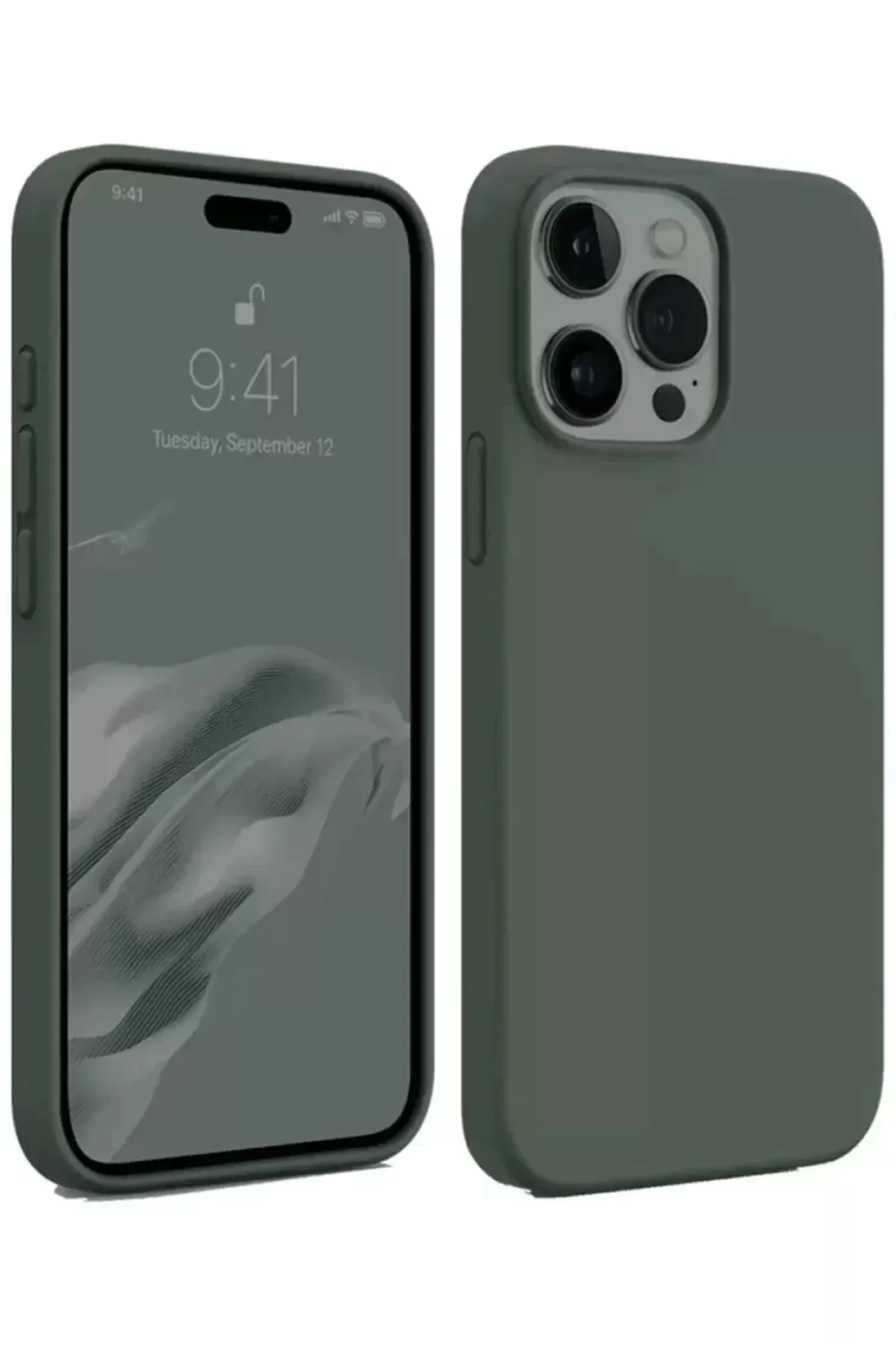 Newface İphone 15 Pro Max Kılıf First Silikon - Koyu Yeşil