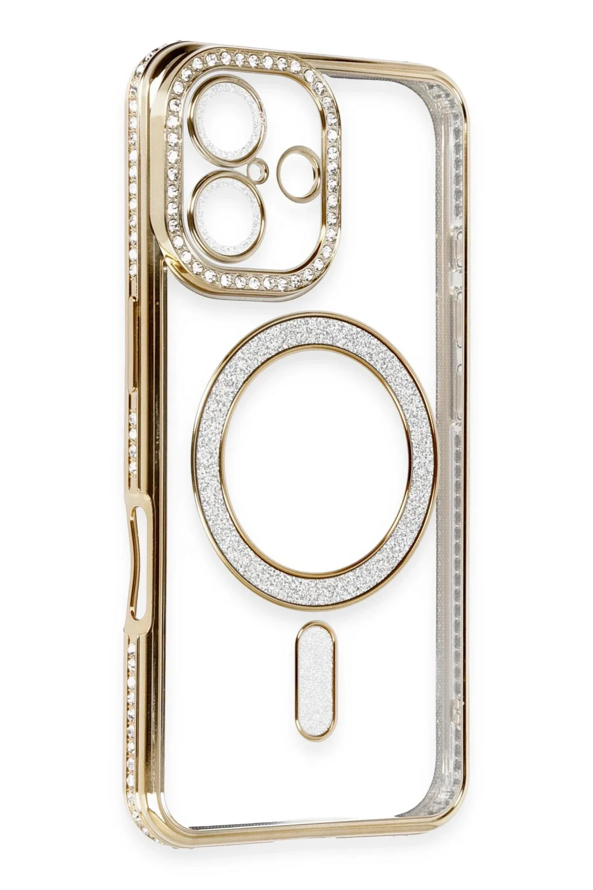 Newface İphone 16 Kılıf Joke Simli Magneticsafe Kılıf - Gold