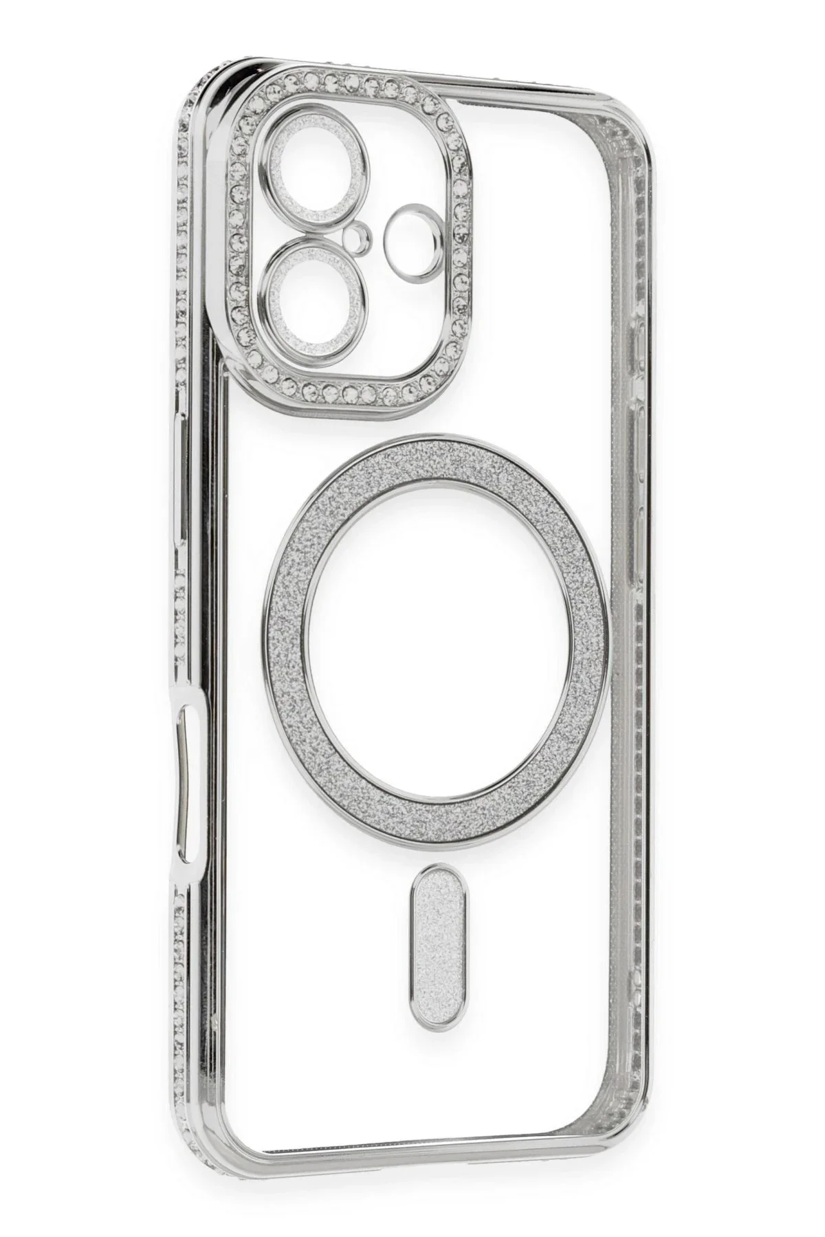 Newface İphone 16 Kılıf Joke Simli Magneticsafe Kılıf - Gümüş