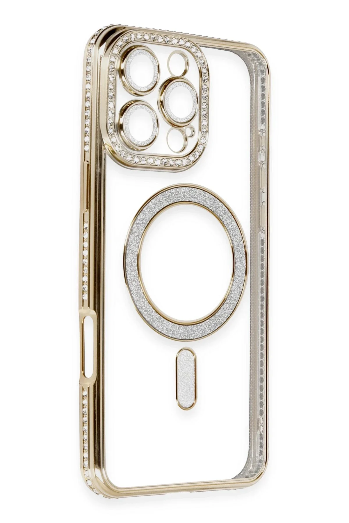 Newface İphone 16 Pro Kılıf Joke Simli Magneticsafe Kılıf - Gold