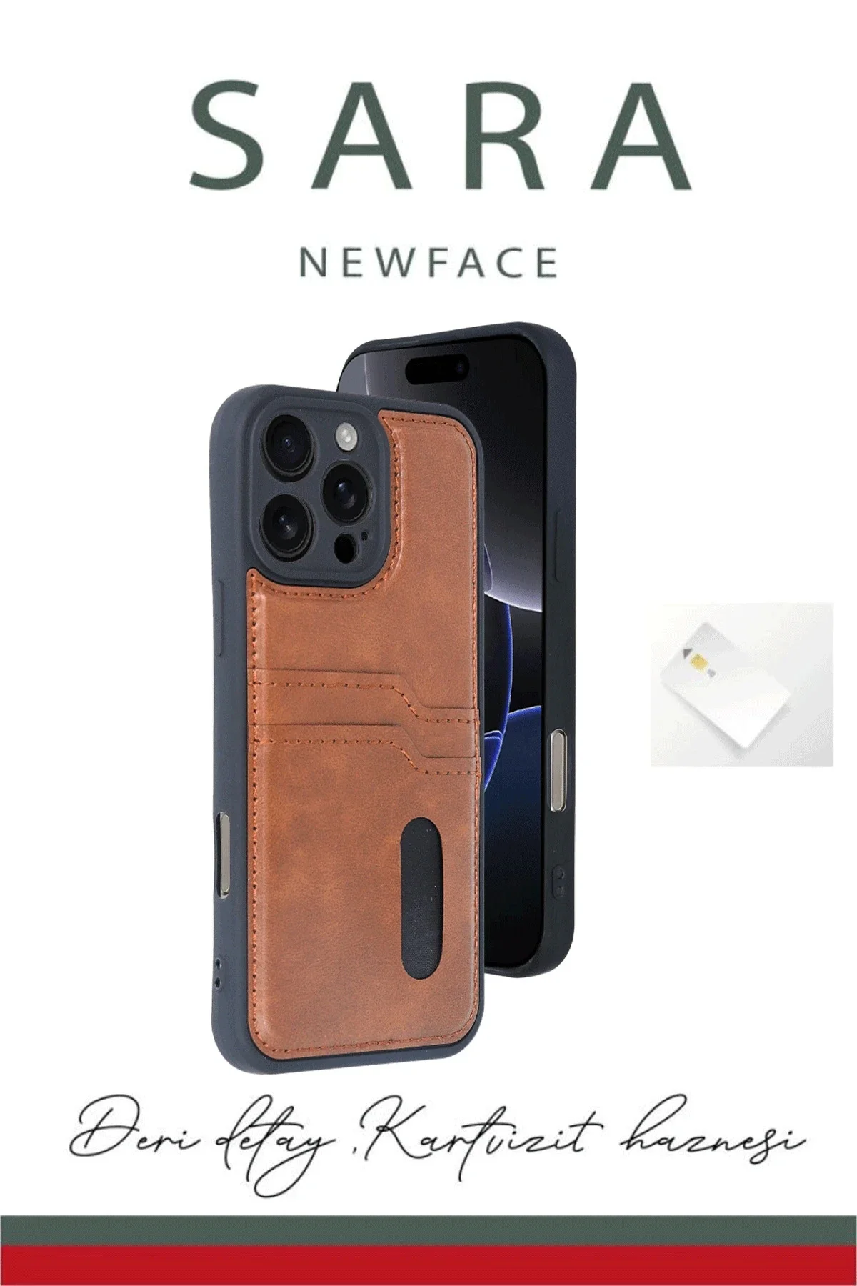 Newface İphone 16 Pro Kılıf Sara Kartvizitli Deri Kılıf - Siyah
