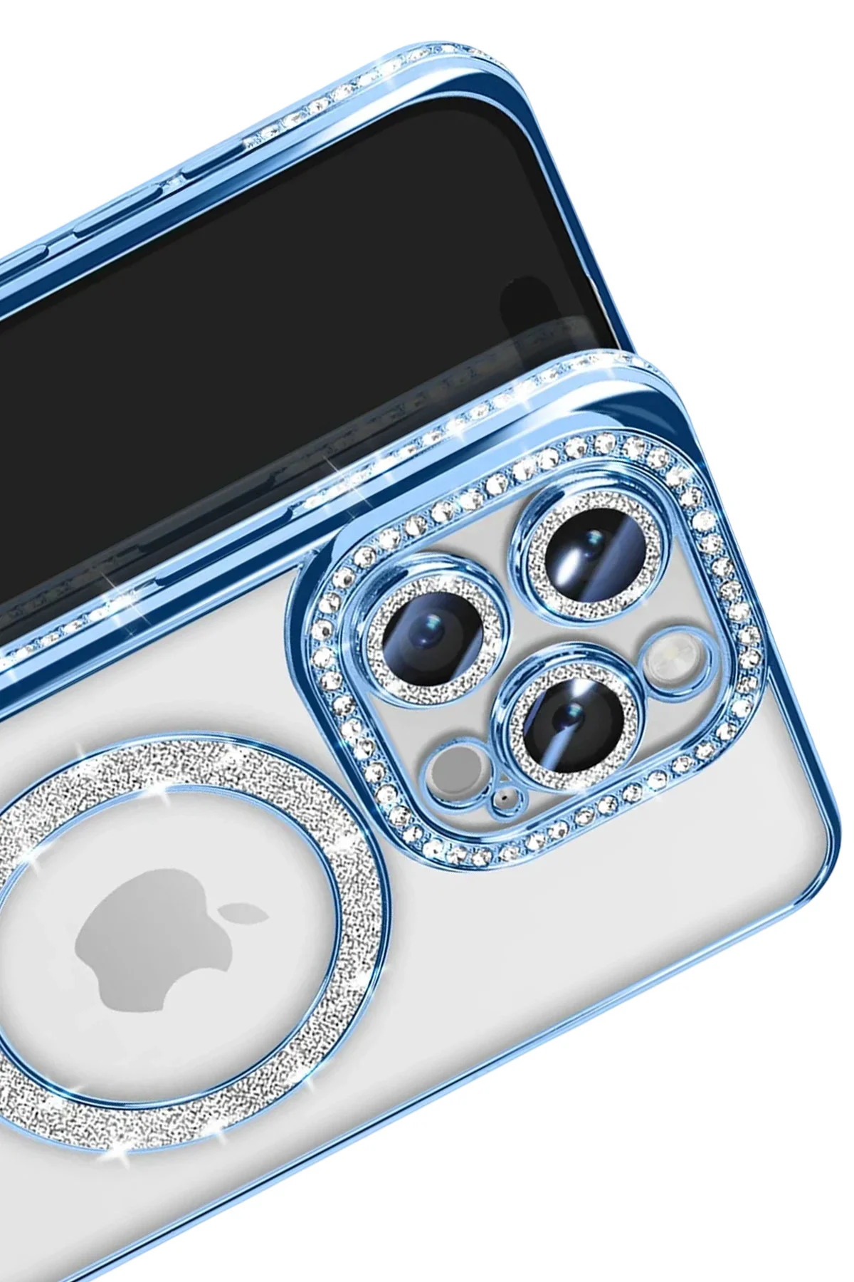 Newface İphone 16 Pro Max Kılıf Joke Simli Magneticsafe Kılıf - Mavi