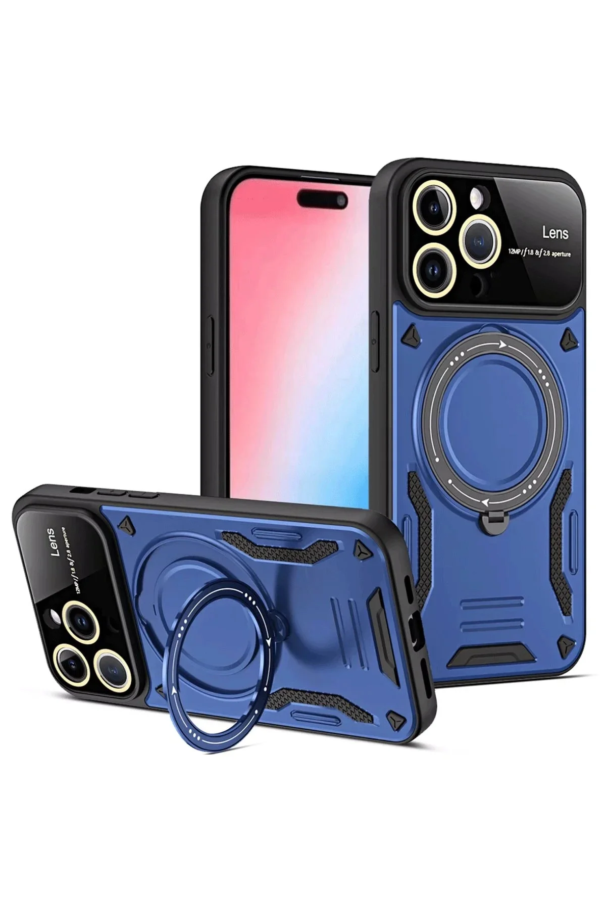 Newface İphone 16 Pro Kılıf Joy Lens Standlı Kapak - Lacivert