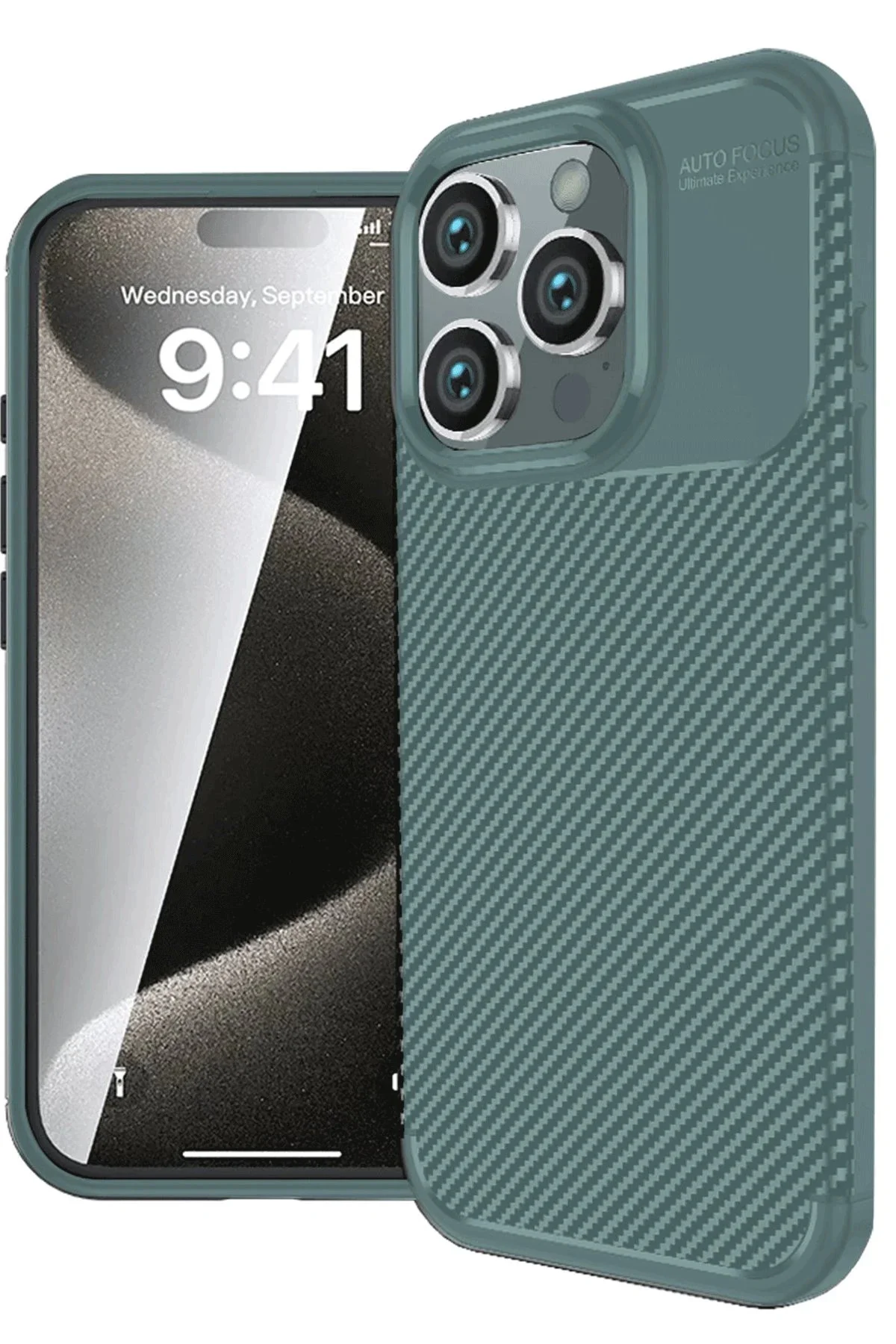 Newface İphone 16 Pro Kılıf Auto Focus Karbon Kapak - Koyu Yeşil