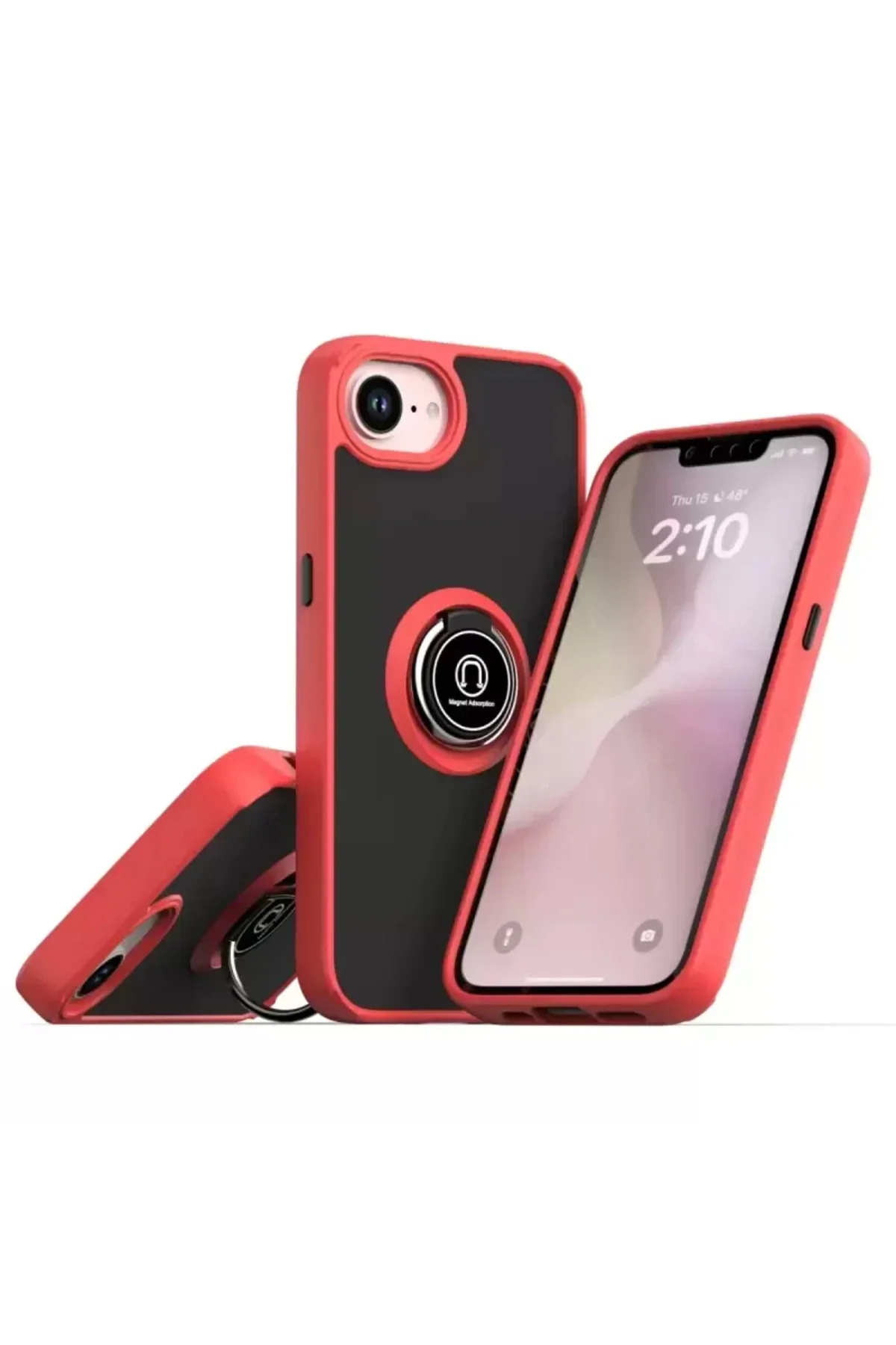 Newface İphone 16e Kılıf Montreal Yüzüklü Silikon Kapak - Kırmızı