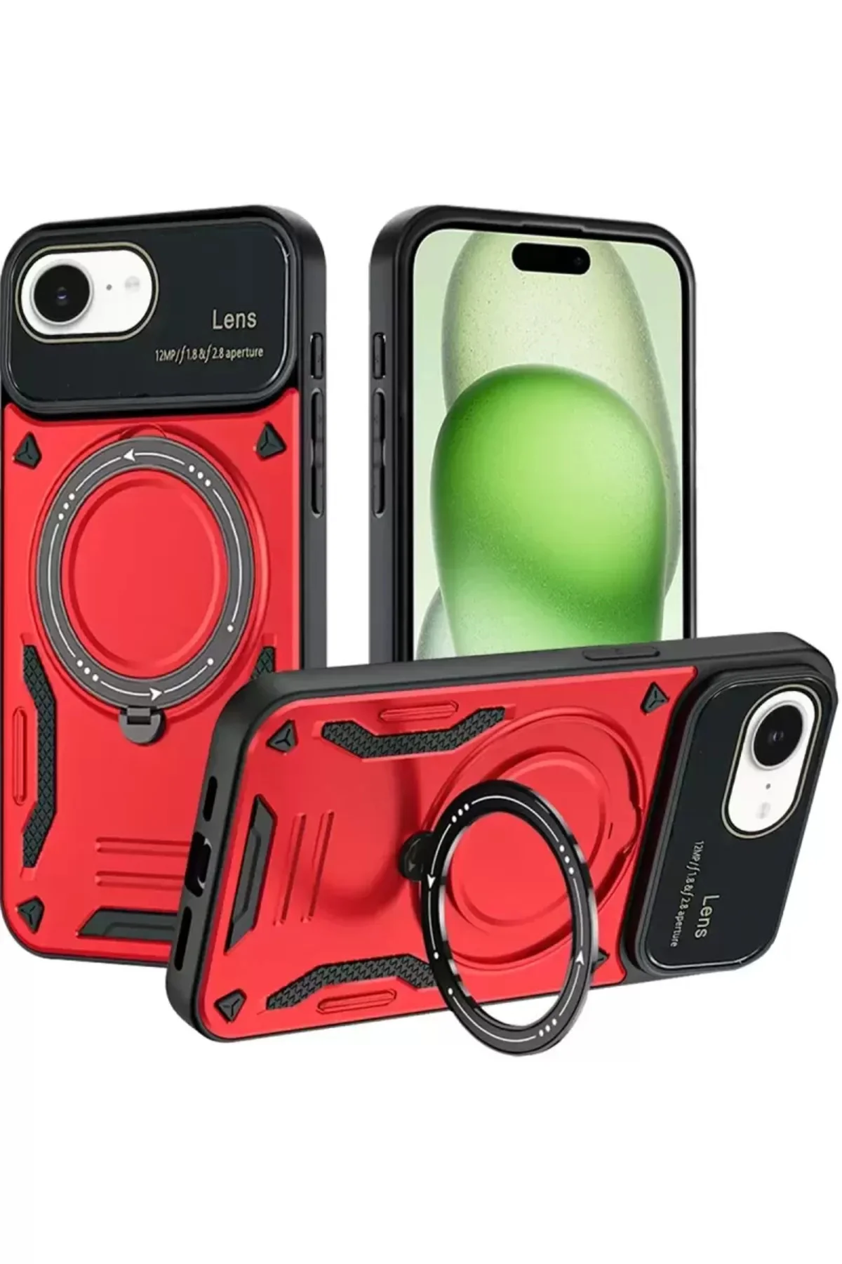 Newface İphone 16e Kılıf Joy Lens Standlı Kapak - Kırmızı