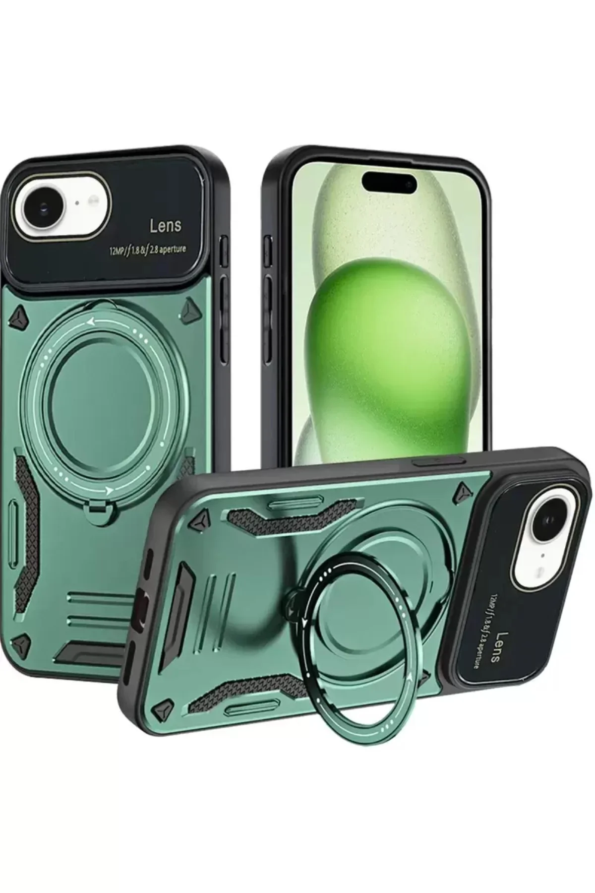 Newface İphone 16e Kılıf Joy Lens Standlı Kapak - Koyu Yeşil