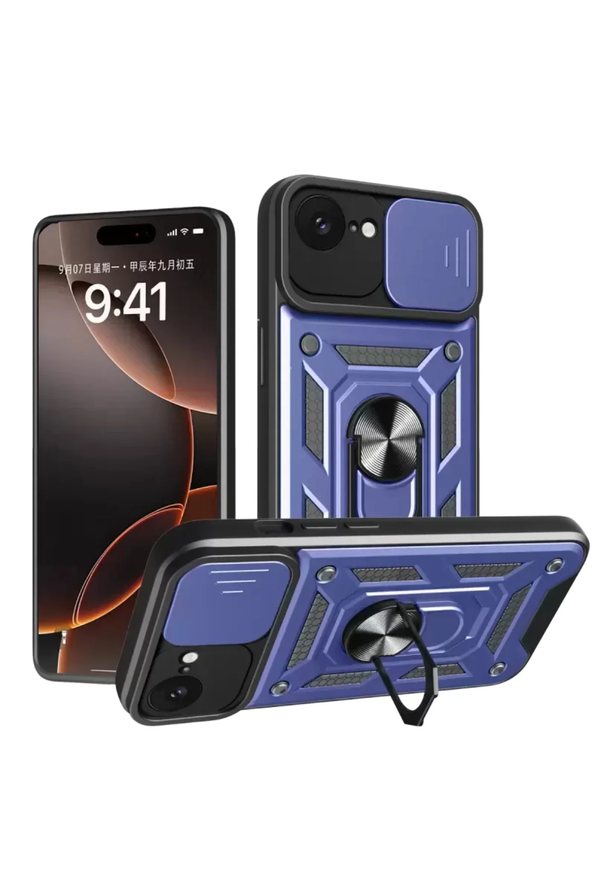 Newface İphone 16e Kılıf Pars Lens Yüzüklü Silikon - Lacivert