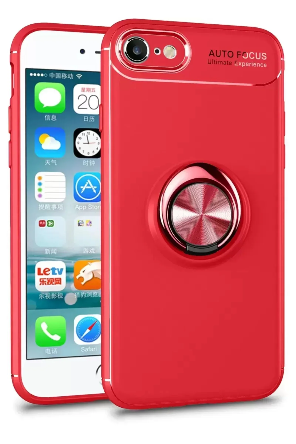 Newface İphone 7 Kılıf Range Yüzüklü Silikon - Kırmızı