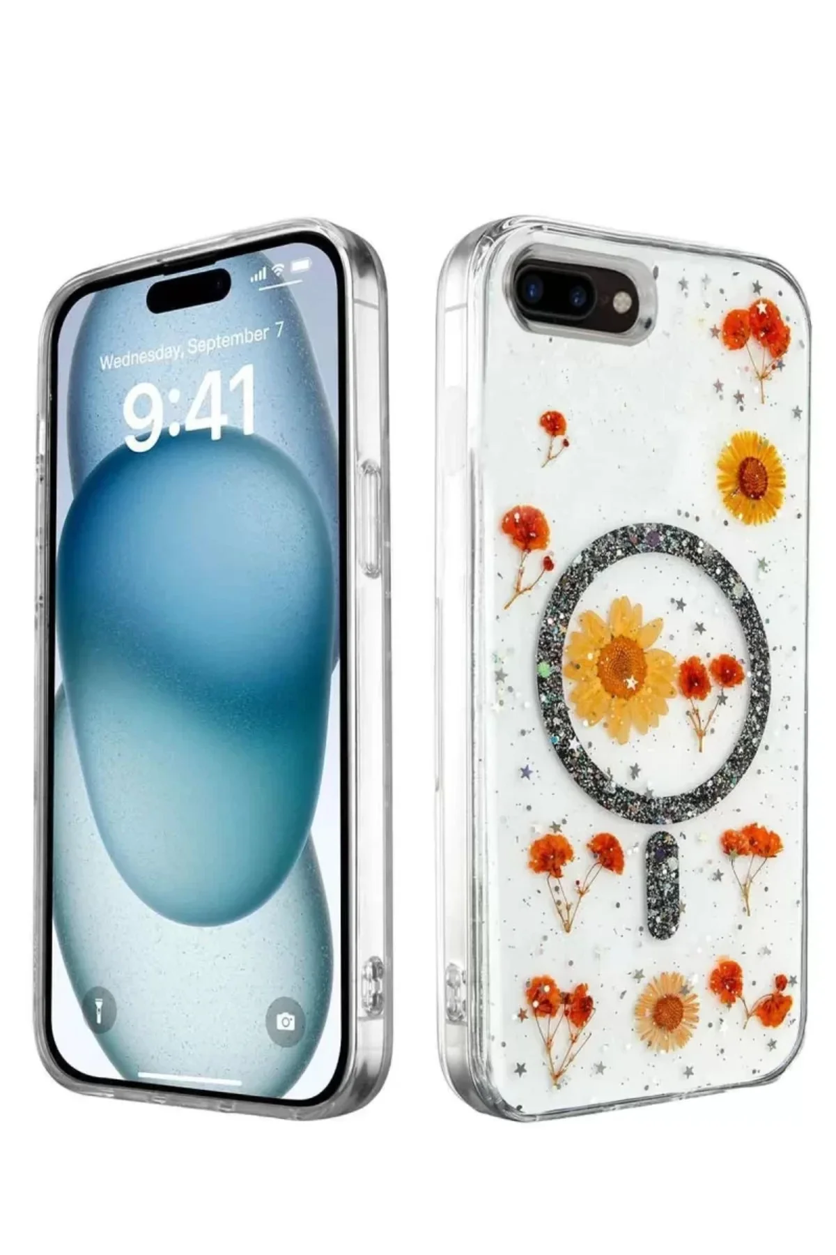 Newface İphone 7 Kılıf Daisy Simli Magsafe Kapak - Siyah