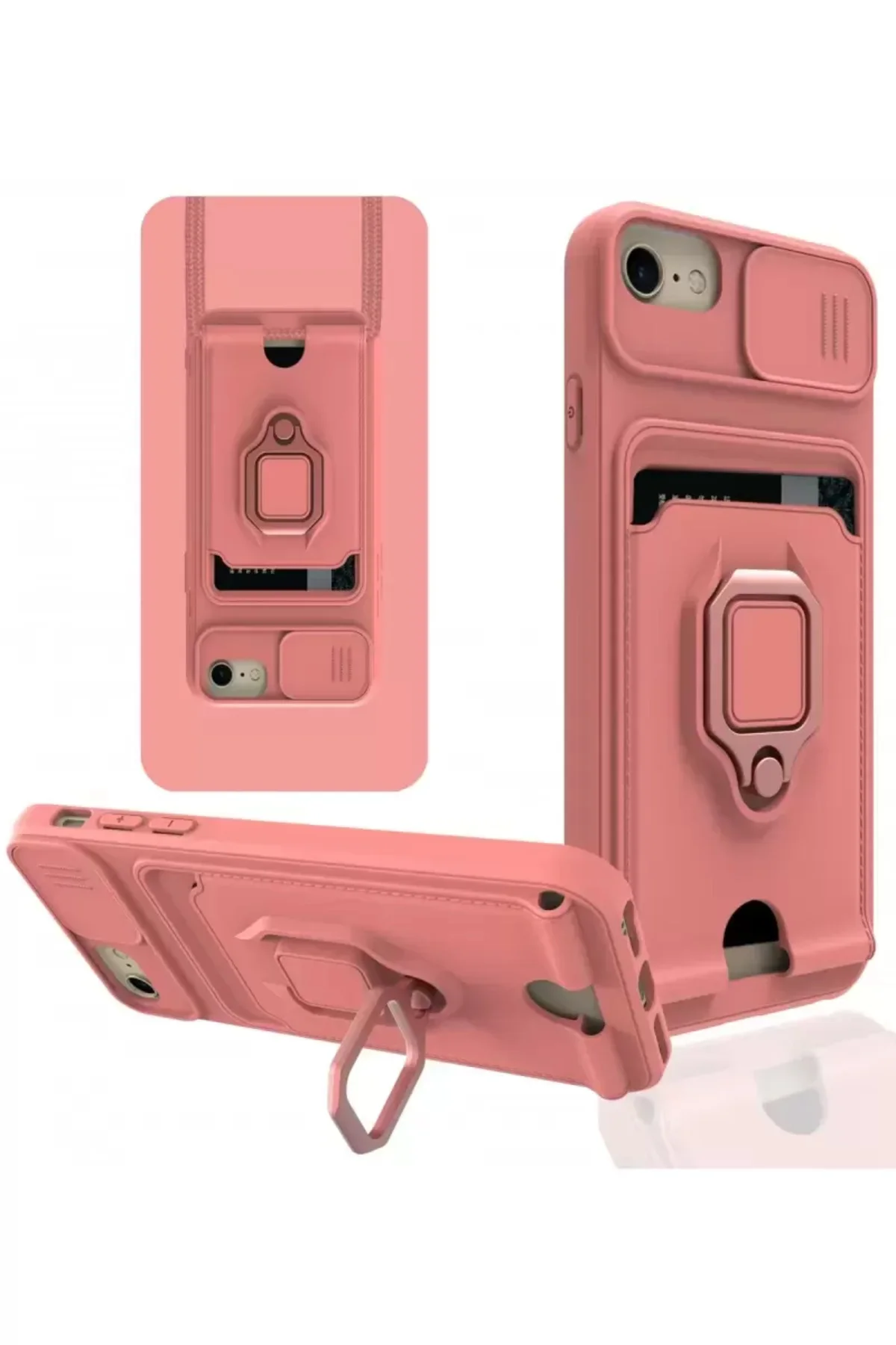 Newface İphone 7 Kılıf Zuma Kartvizitli Yüzüklü Silikon - Pembe