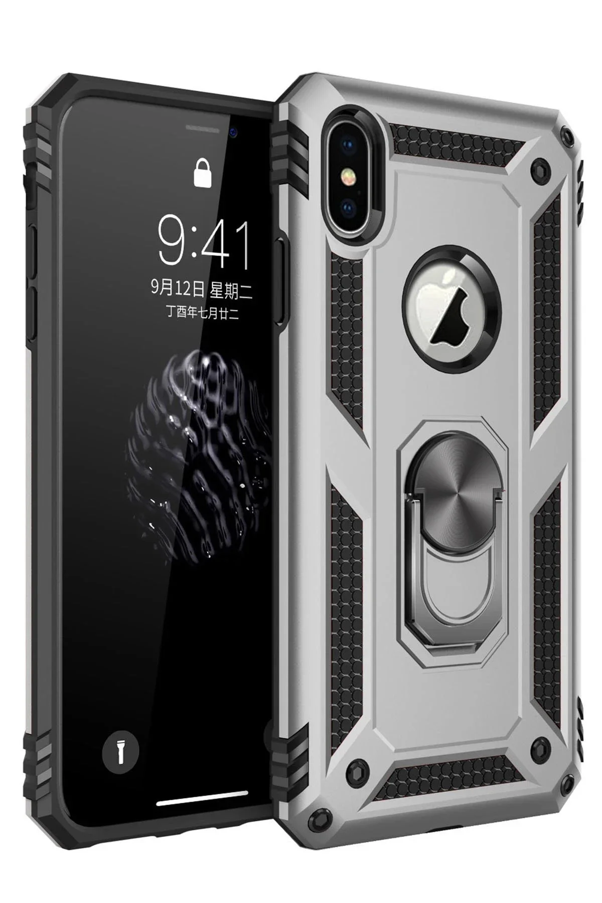 Newface İphone X Kılıf Sofya Yüzüklü Silikon Kapak - Gümüş
