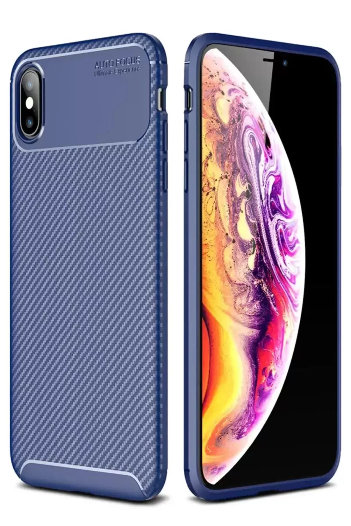 Newface İphone Xs Max Kılıf Auto Focus Karbon Kapak - Lacivert