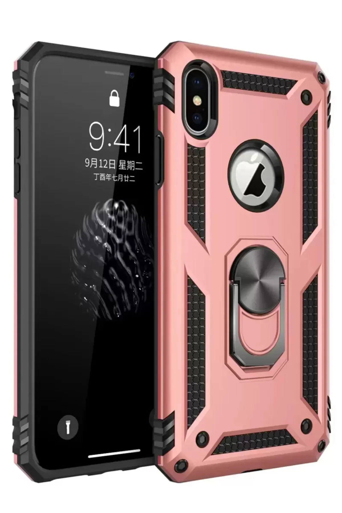 Newface İphone Xs Max Kılıf Sofya Yüzüklü Silikon Kapak - Rose