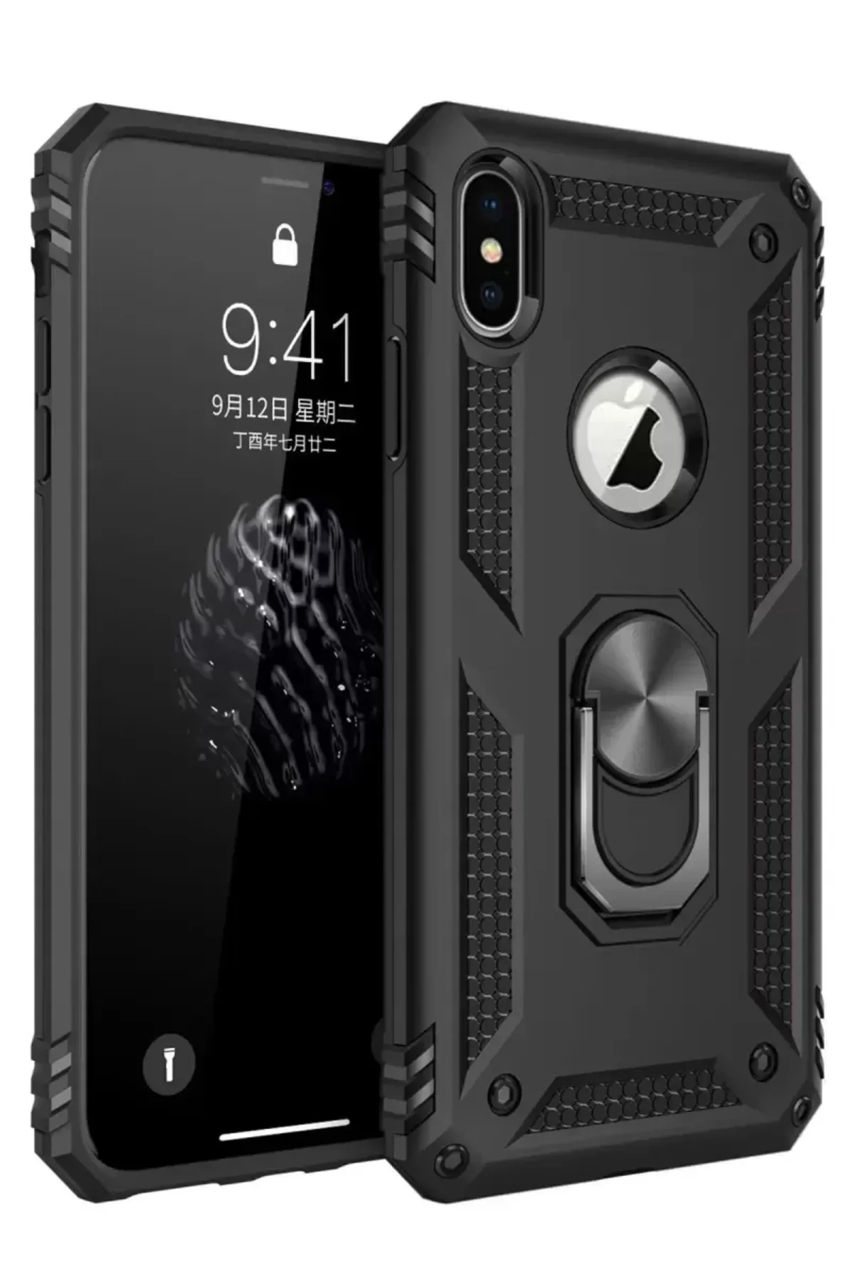 Newface İphone Xs Max Kılıf Sofya Yüzüklü Silikon Kapak - Siyah