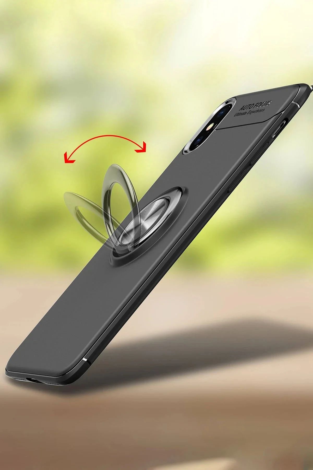 Newface İphone Xs Max Kılıf Range Yüzüklü Silikon - Siyah-kırmızı