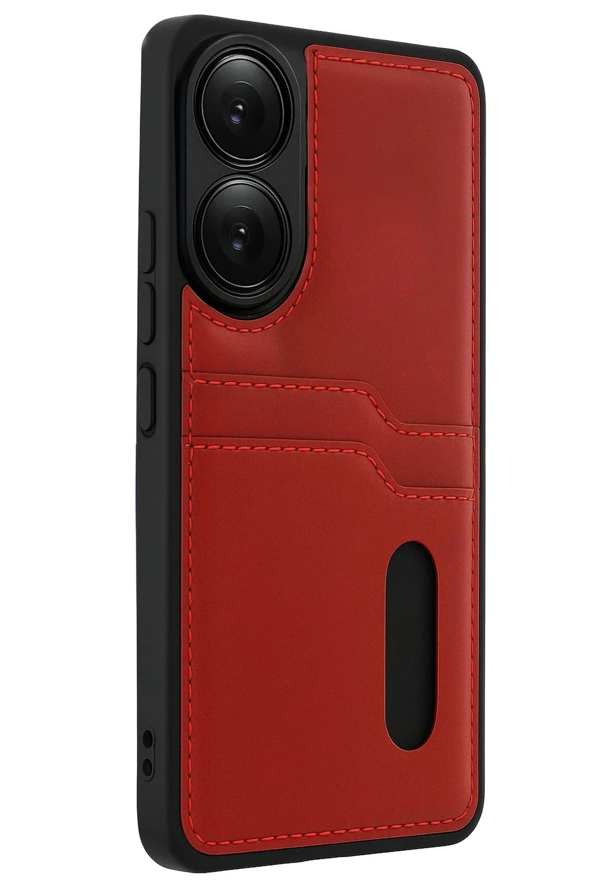 Newface Oppo A38 Sara Kartvizitli Deri Kılıf - Kırmızı
