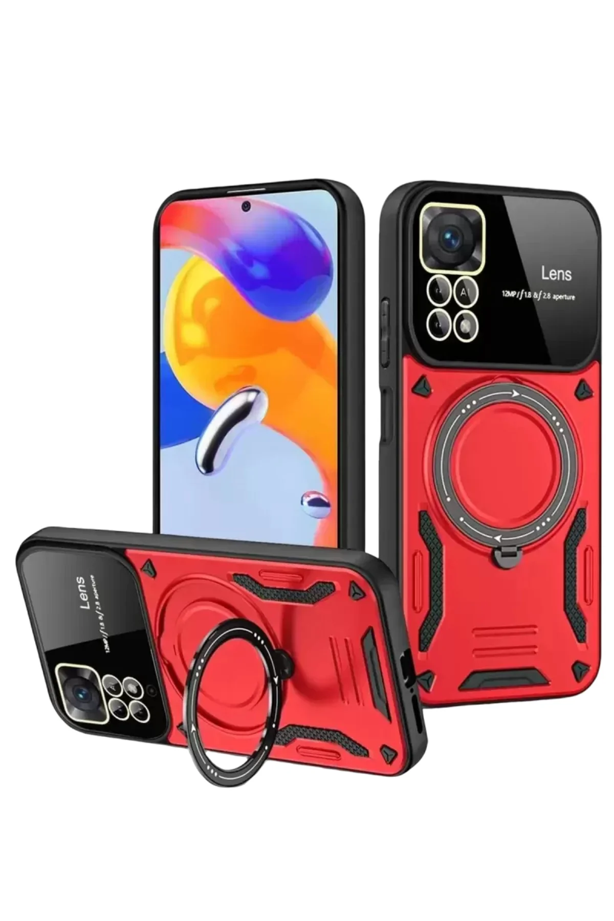 Newface Realme 11 Pro Plus Joy Lens Standlı Kapak - Kırmızı