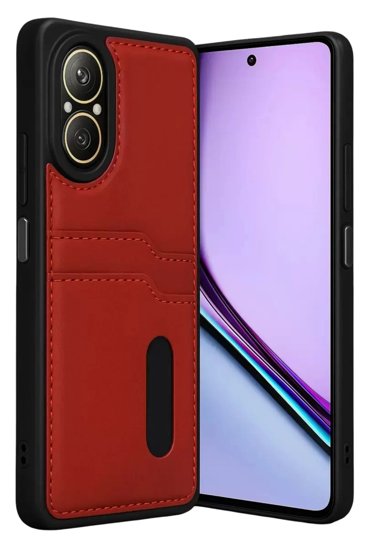 Newface Realme 12 Lite Kılıf Sara Kartvizitli Deri Kılıf - Kırmızı